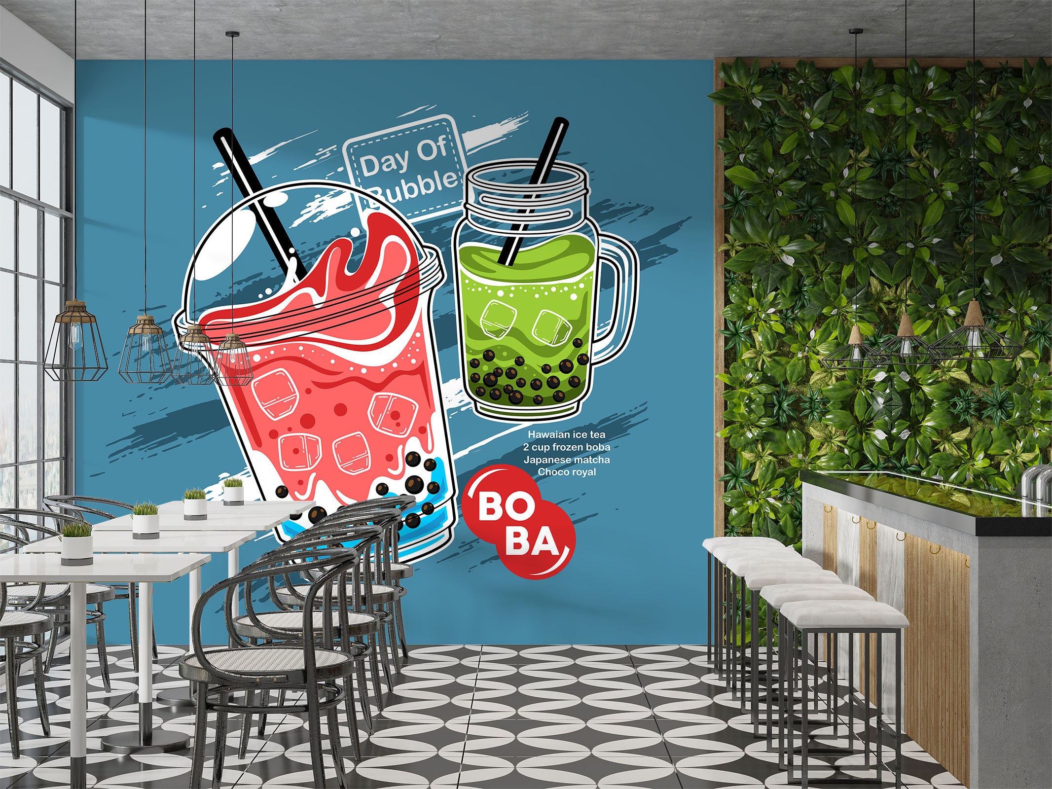 3D Pearl Tea 2028 Fruit Bubble Tea Milk Tea Shop Wall Murals