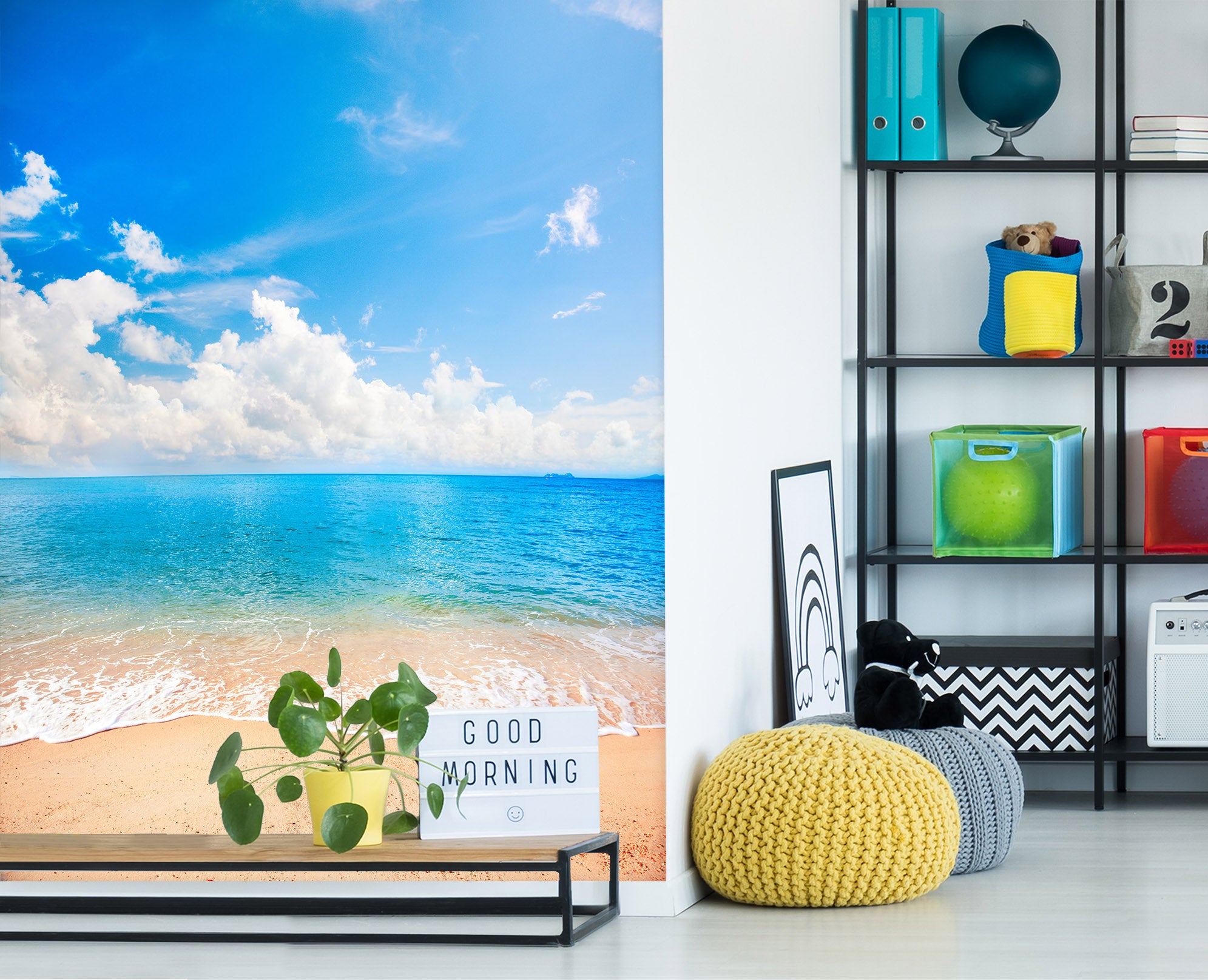 3D Sky Beach Waves 2076 Wall Mural Wall Murals