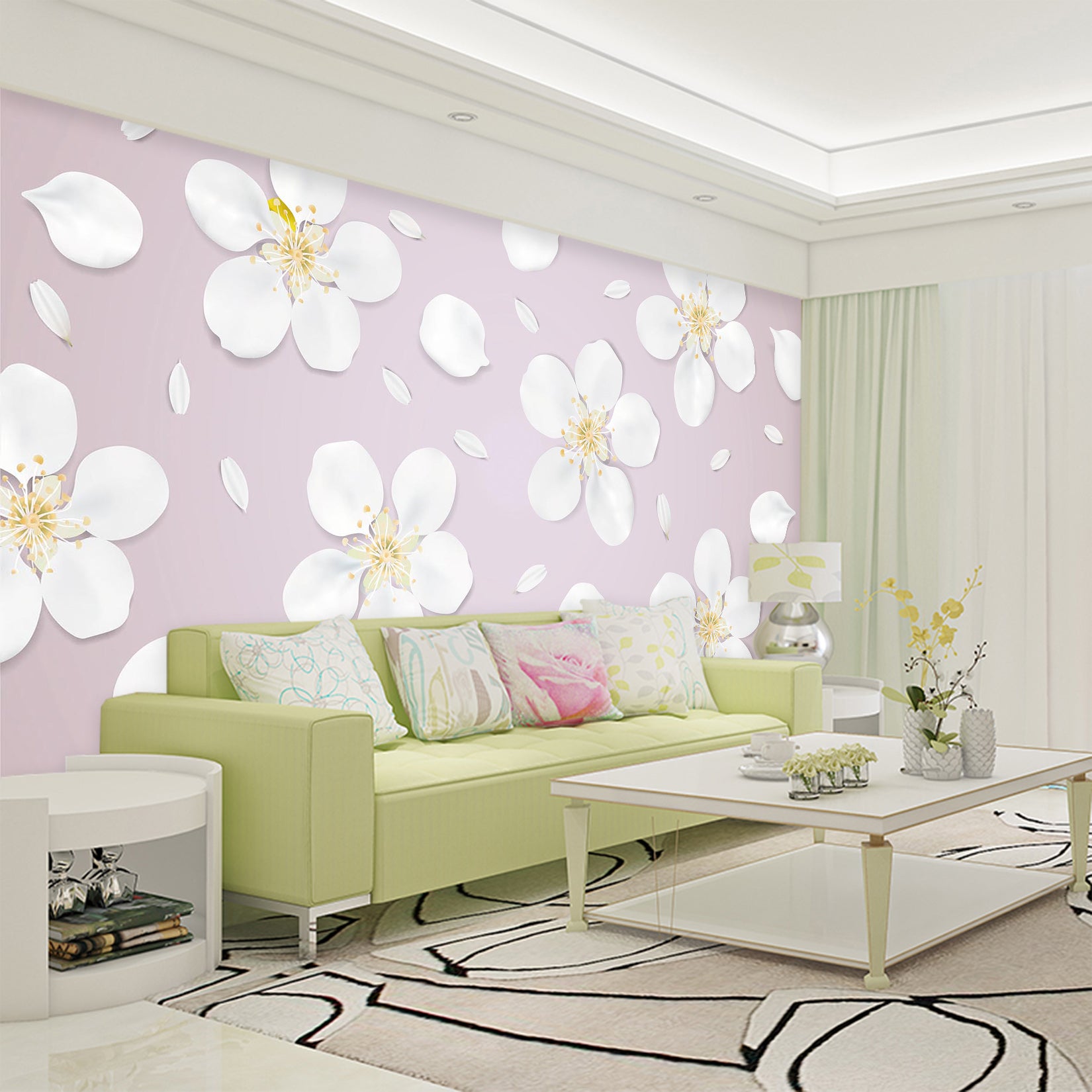 3D White Flower 2042 Wall Mural Wall Murals