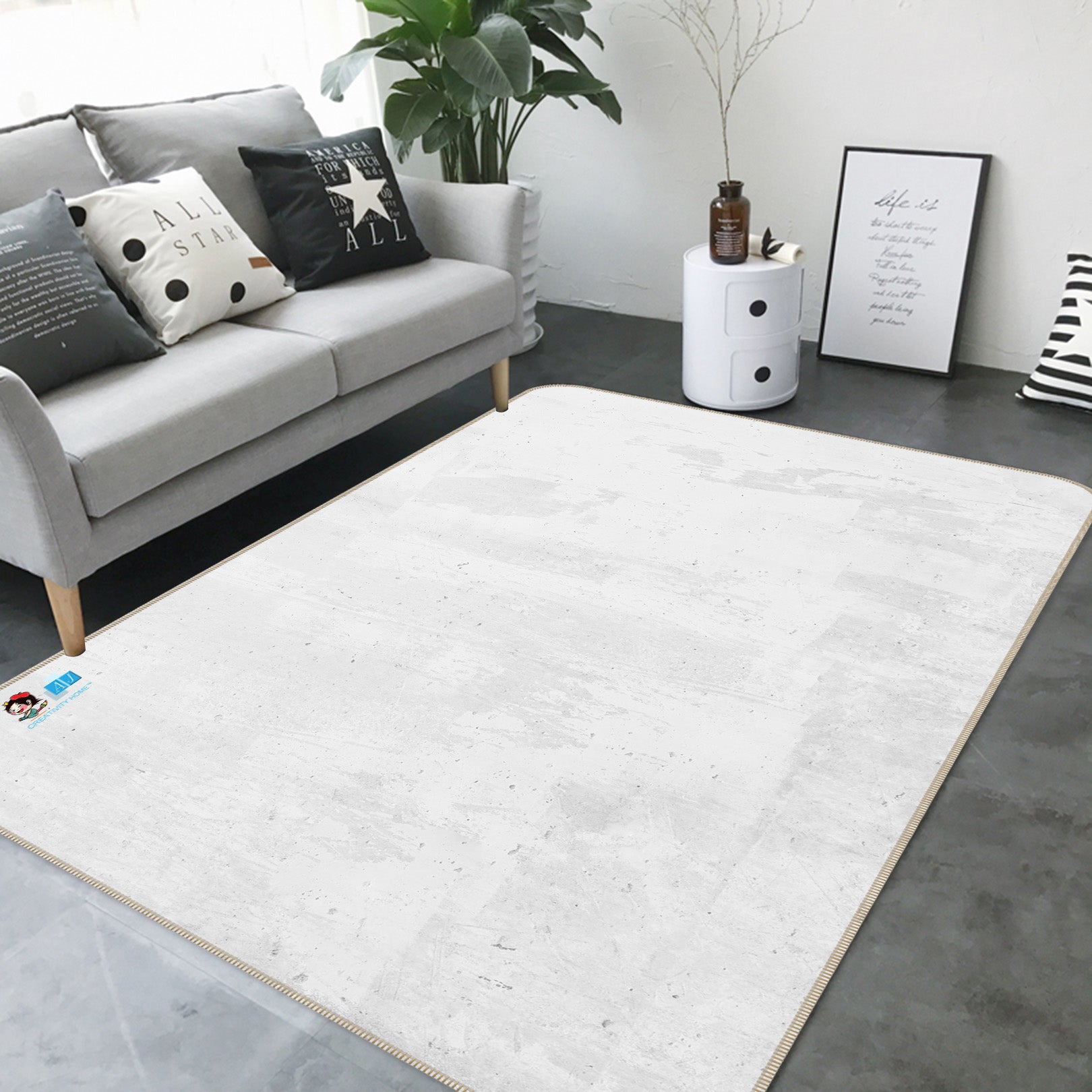 3D Simple White 3023 Rug Non Slip Rug Mat