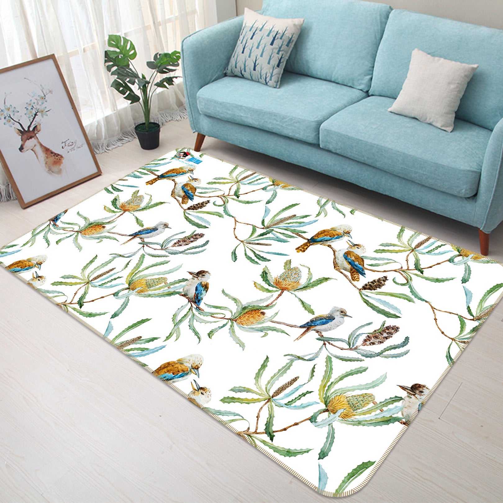 3D Leaf Bird 3004 Rug Non Slip Rug Mat