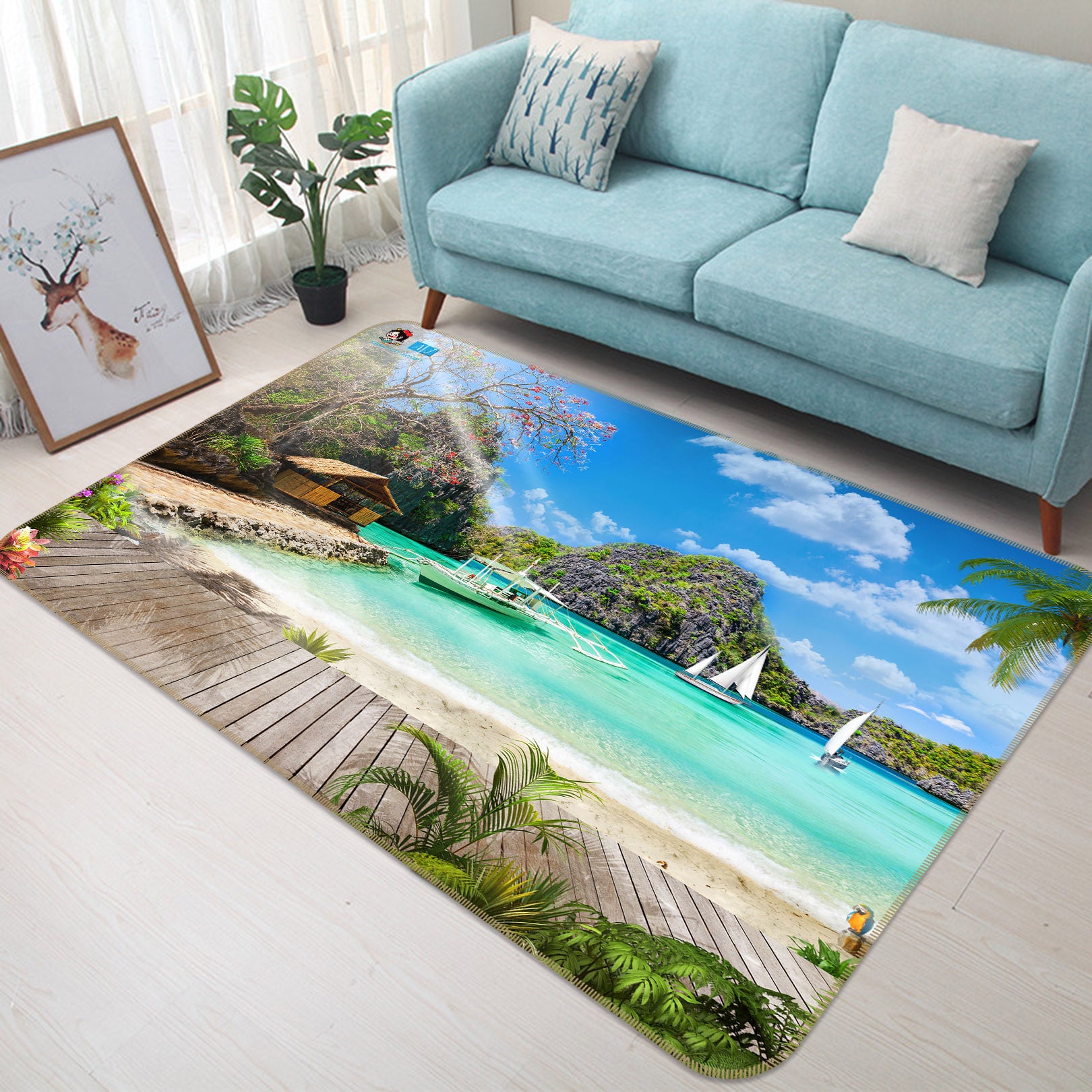 3D Ocean Boat 3039 Rug Non Slip Rug Mat