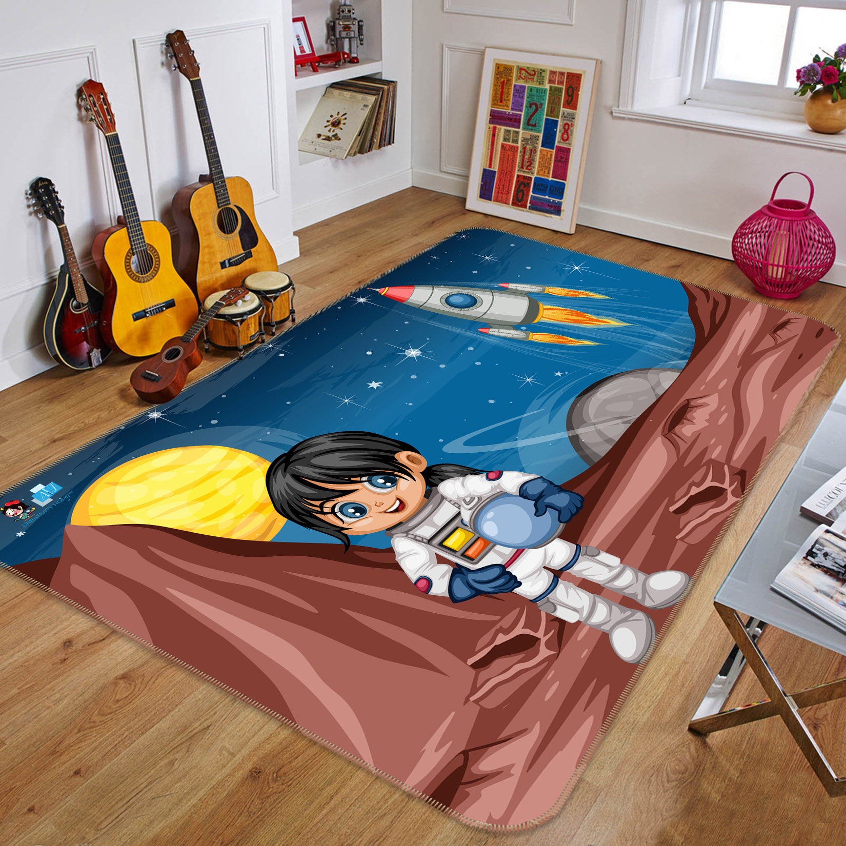 3D Rocket Planet 3031 Rug Non Slip Rug Mat