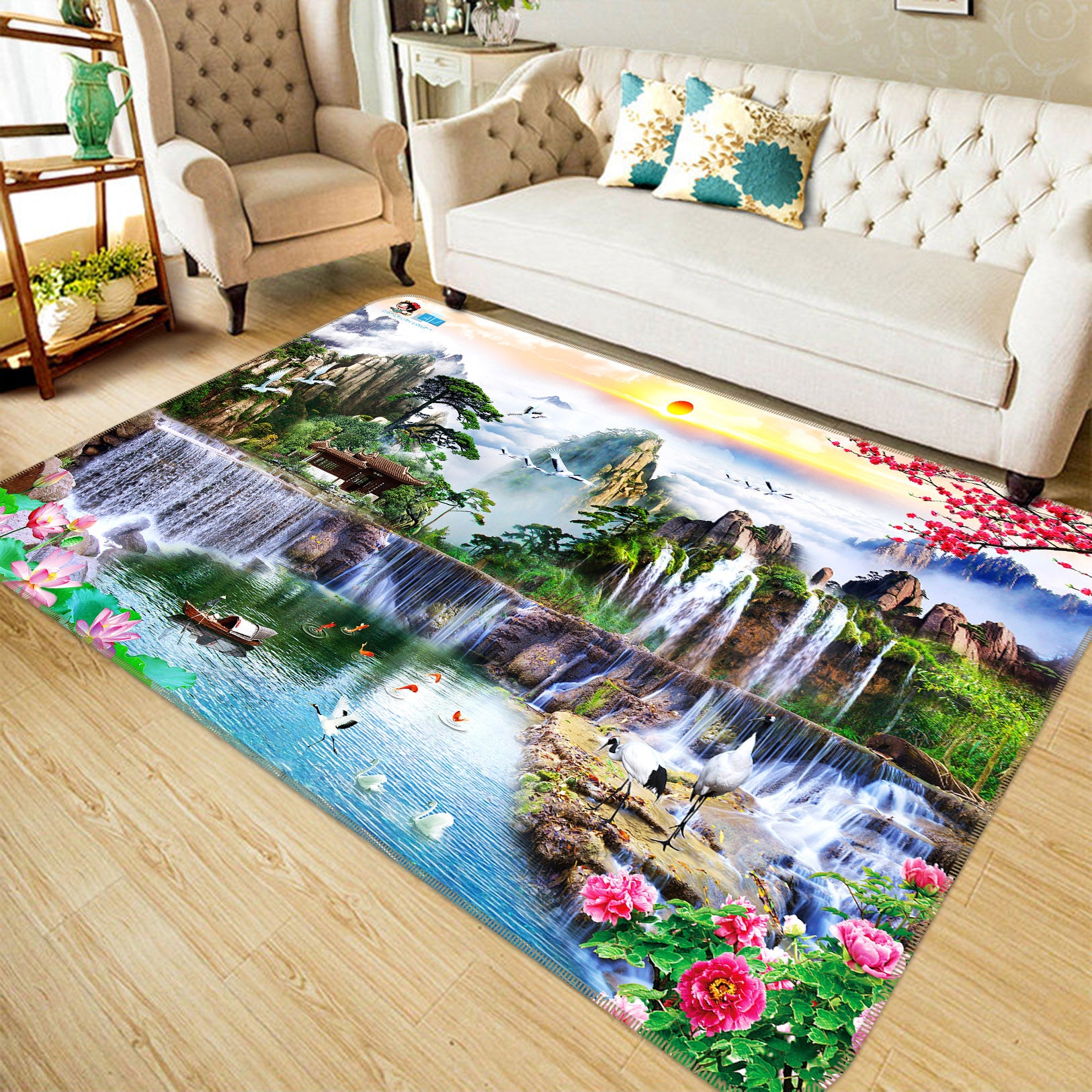 3D Waterfall Scenery 3042 Rug Non Slip Rug Mat