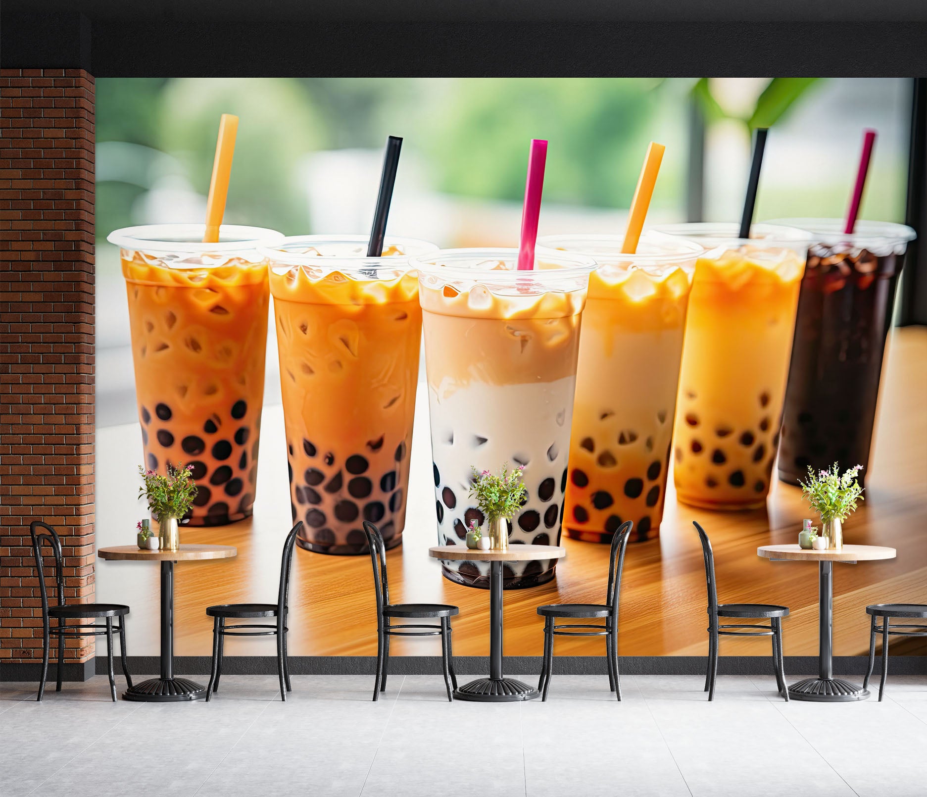 3D Pearl Tea 2022 Fruit Bubble Tea Milk Tea Shop Wall Murals