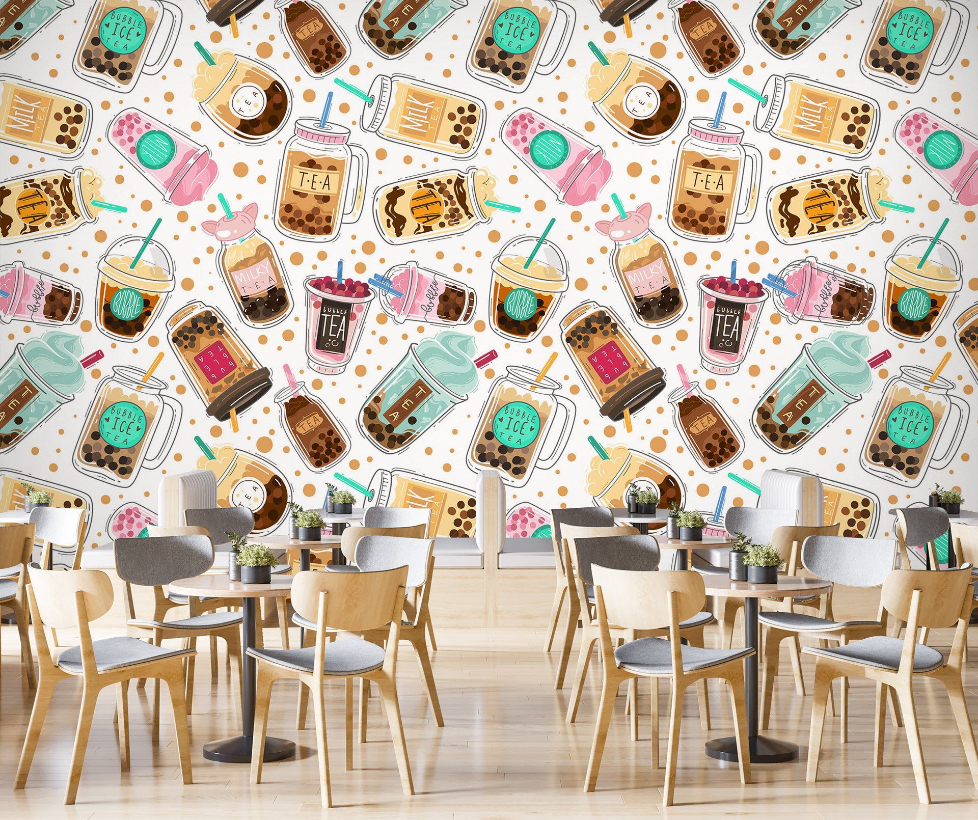 3D Pearl Tea 2064 Fruit Bubble Tea Milk Tea Shop Wall Murals