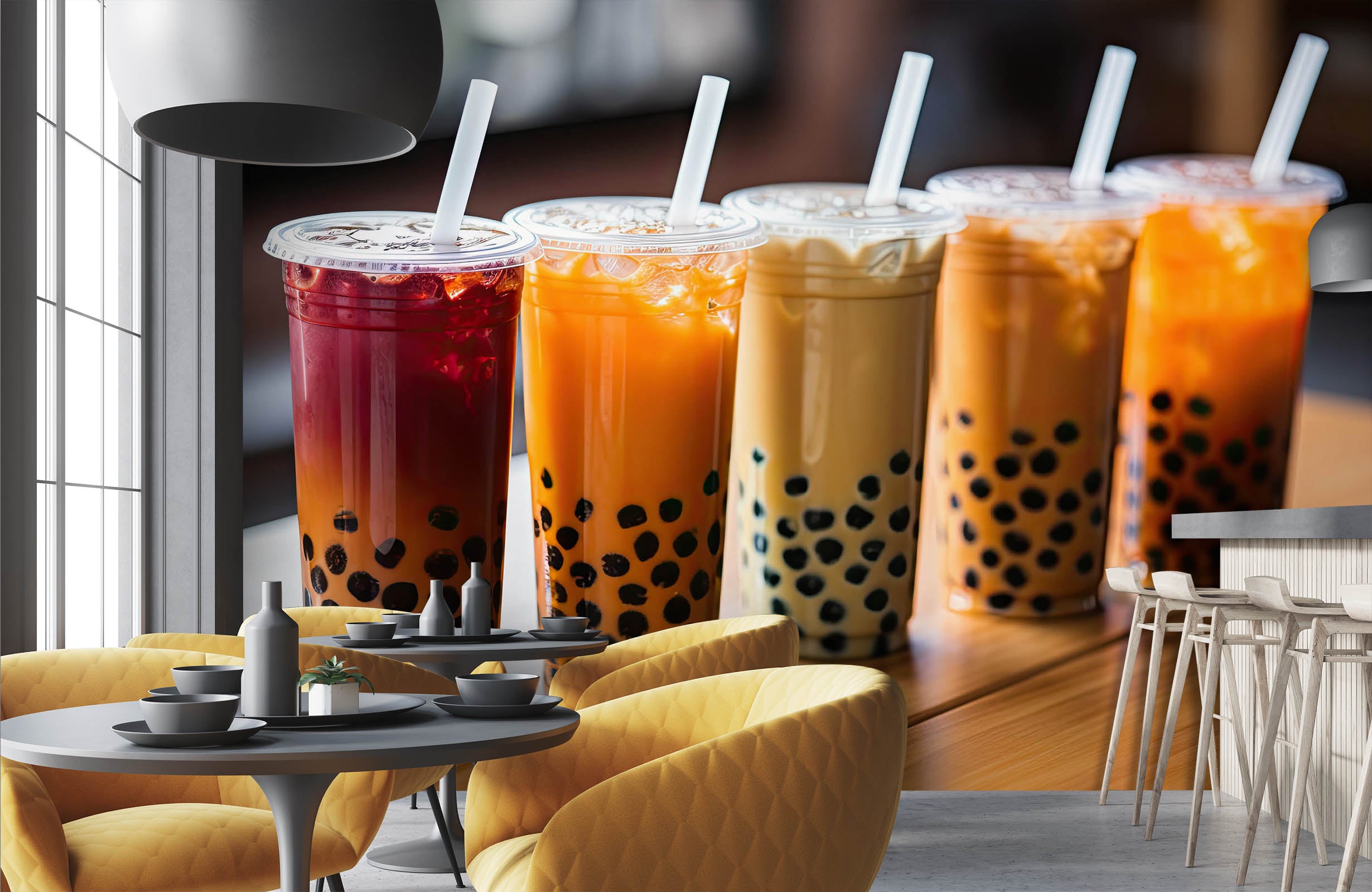 3D Pearl Tea 2023 Fruit Bubble Tea Milk Tea Shop Wall Murals