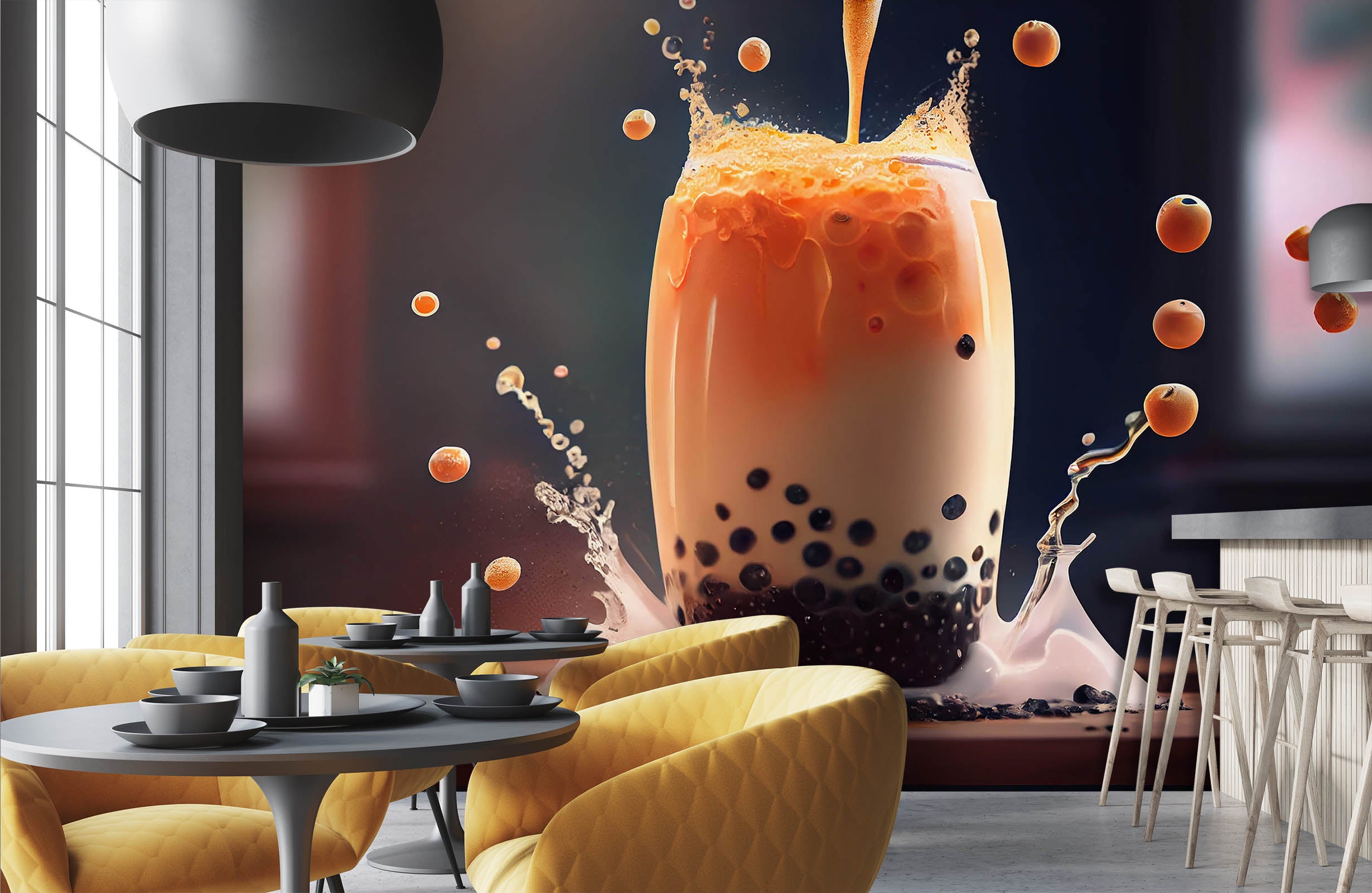 3D Pearl Tea 2026 Fruit Bubble Tea Milk Tea Shop Wall Murals