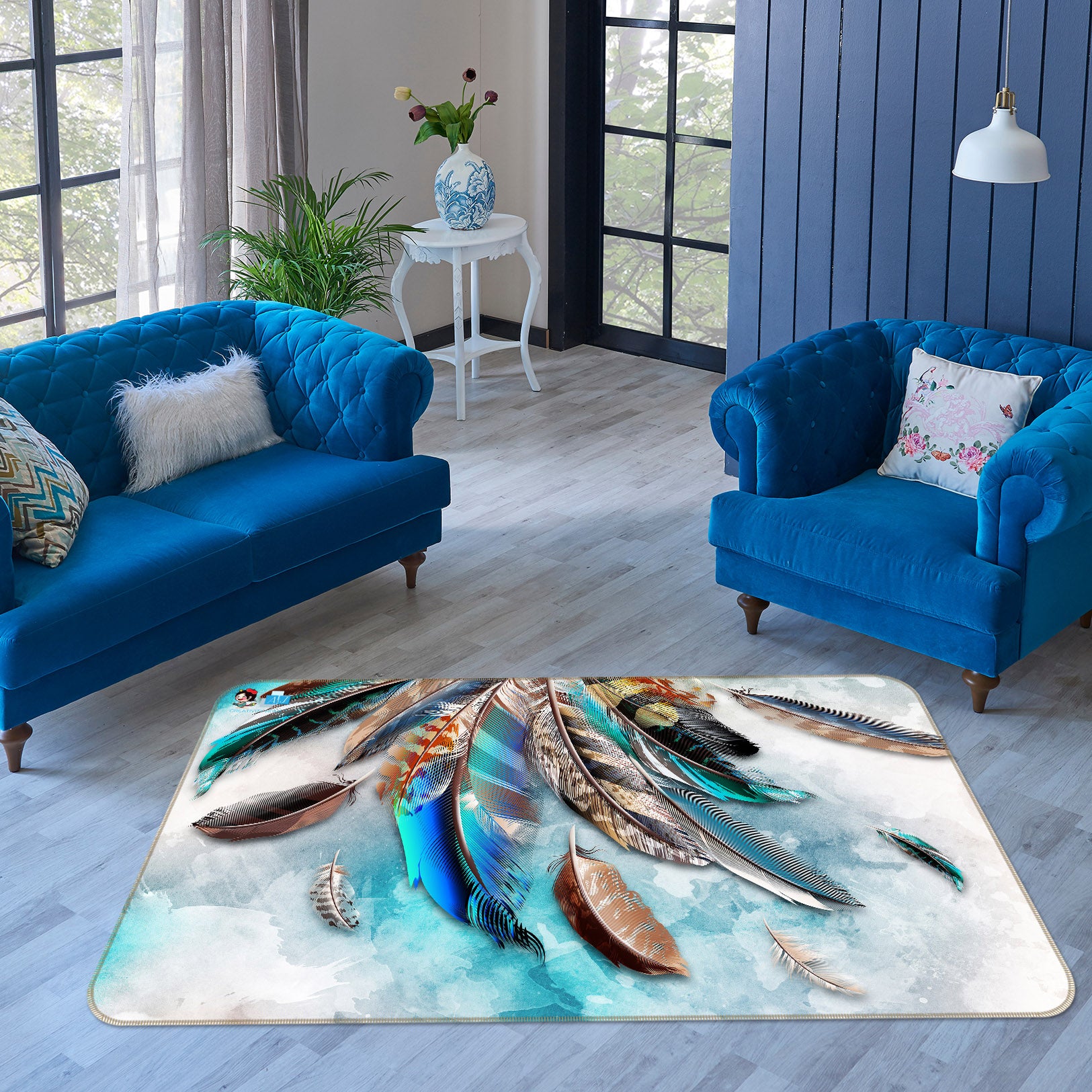 3D Colored Feathers 3045 Rug Non Slip Rug Mat