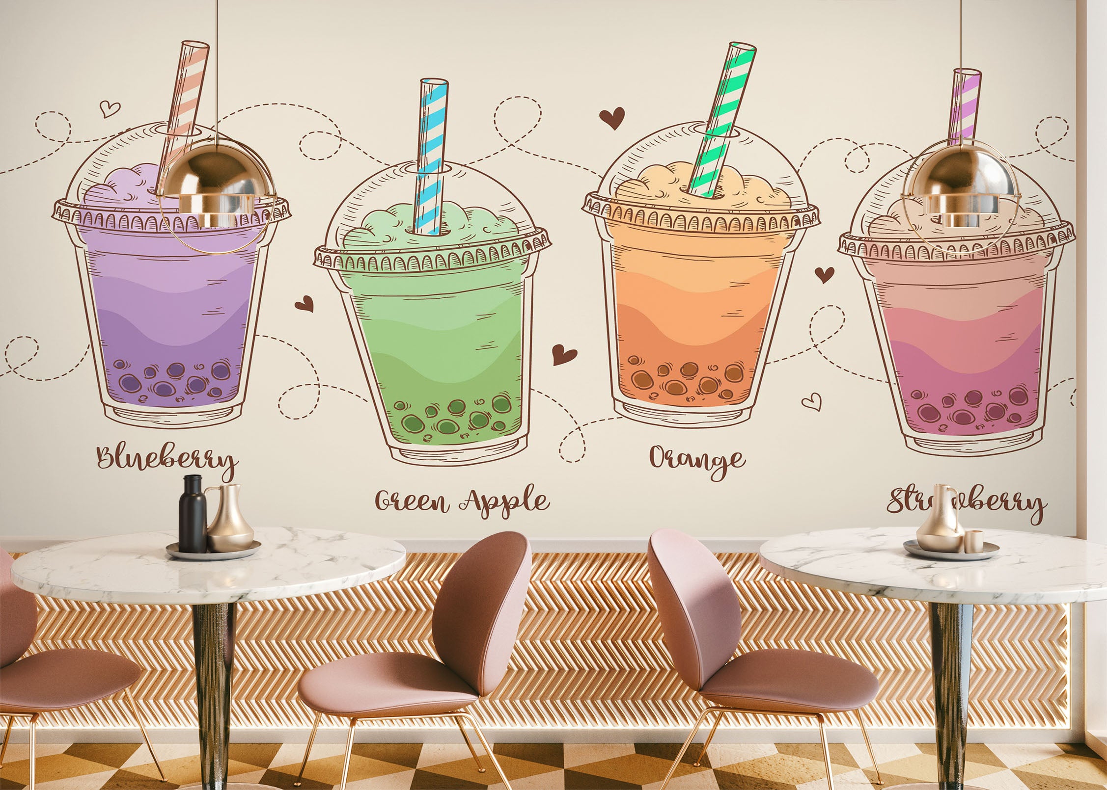 3D Pearl Tea 2032 Fruit Bubble Tea Milk Tea Shop Wall Murals