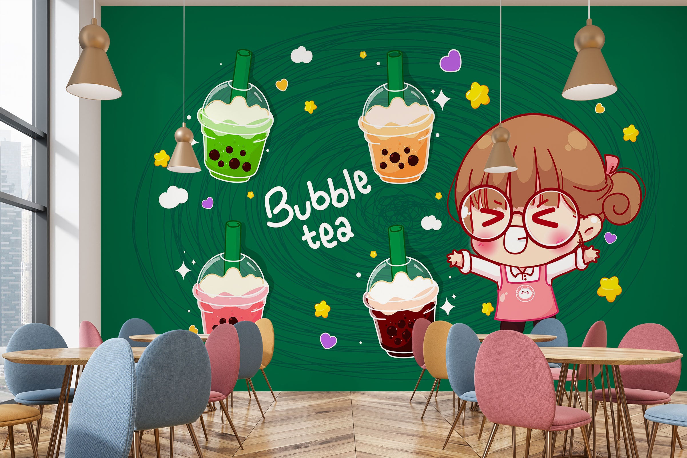 3D Pearl Tea 2007 Fruit Bubble Tea Milk Tea Shop Wall Murals