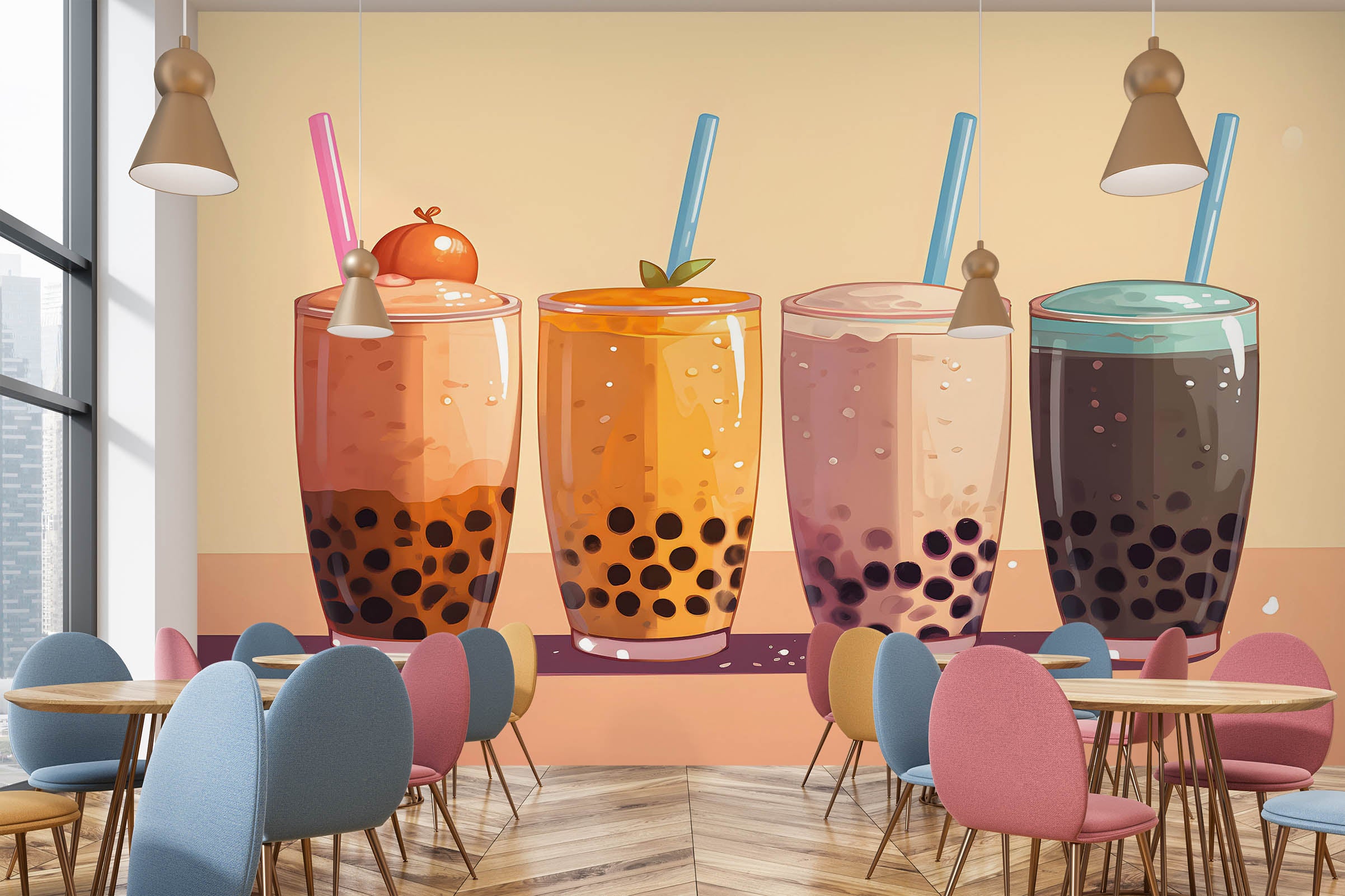 3D Pearl Tea 2014 Fruit Bubble Tea Milk Tea Shop Wall Murals