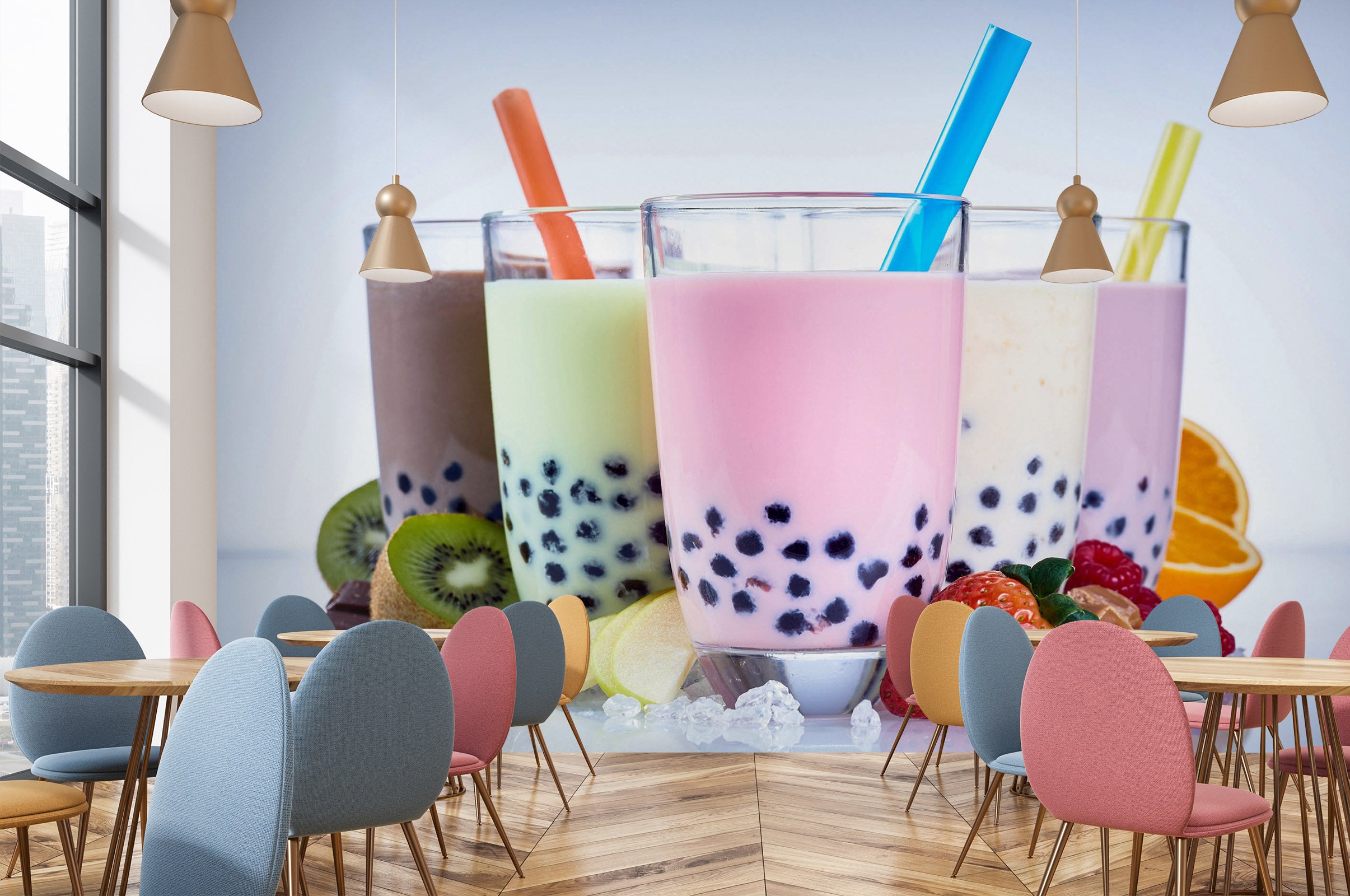 3D Pearl Tea 2038 Fruit Bubble Tea Milk Tea Shop Wall Murals