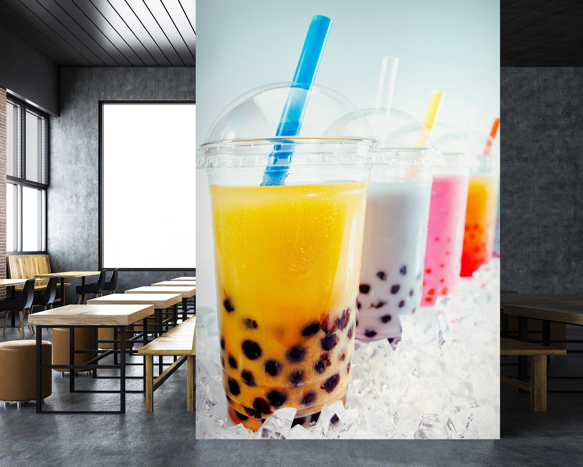 3D Pearl Tea 2115 Fruit Bubble Tea Milk Tea Shop Wall Murals