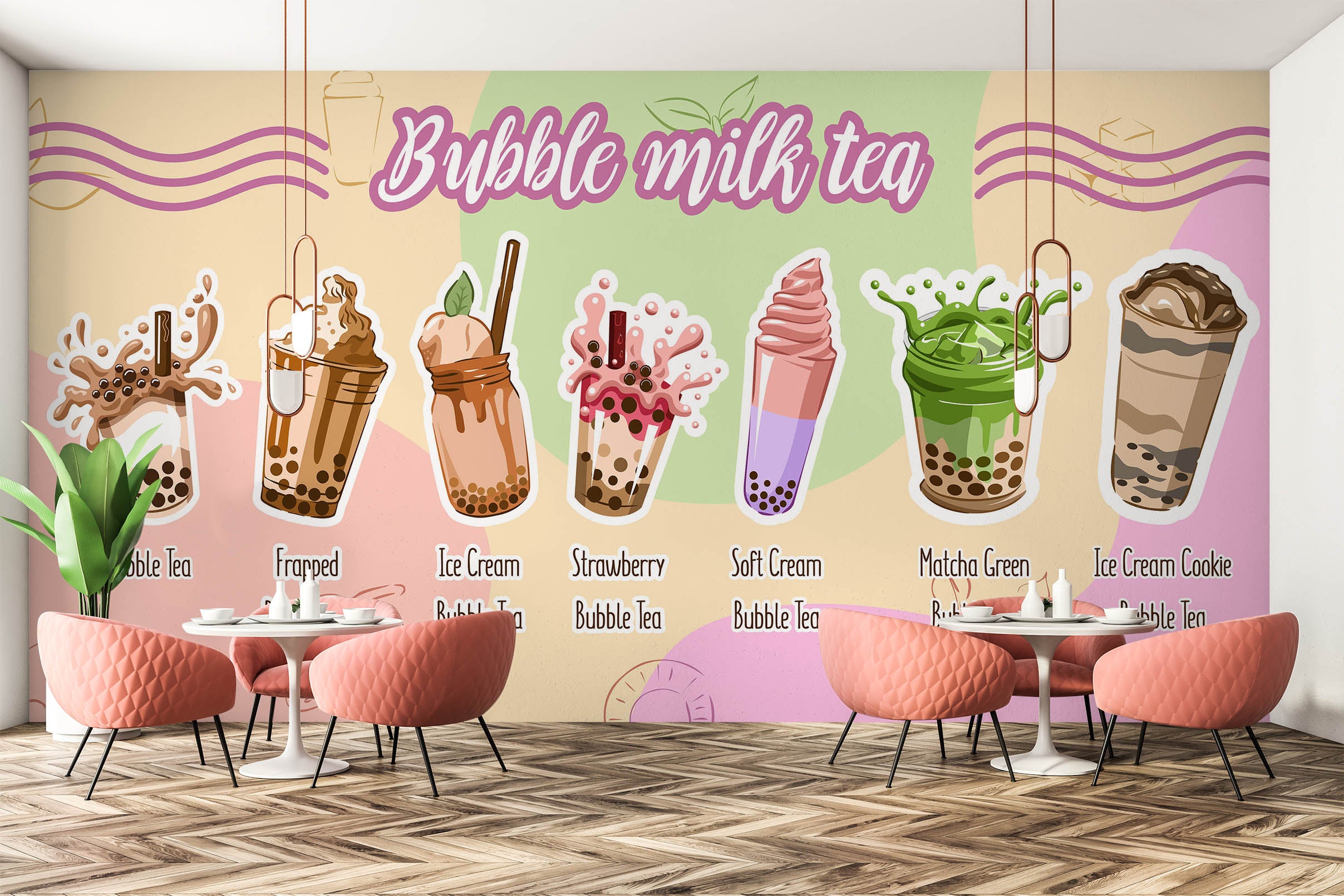 3D Pearl Tea 2005 Fruit Bubble Tea Milk Tea Shop Wall Murals