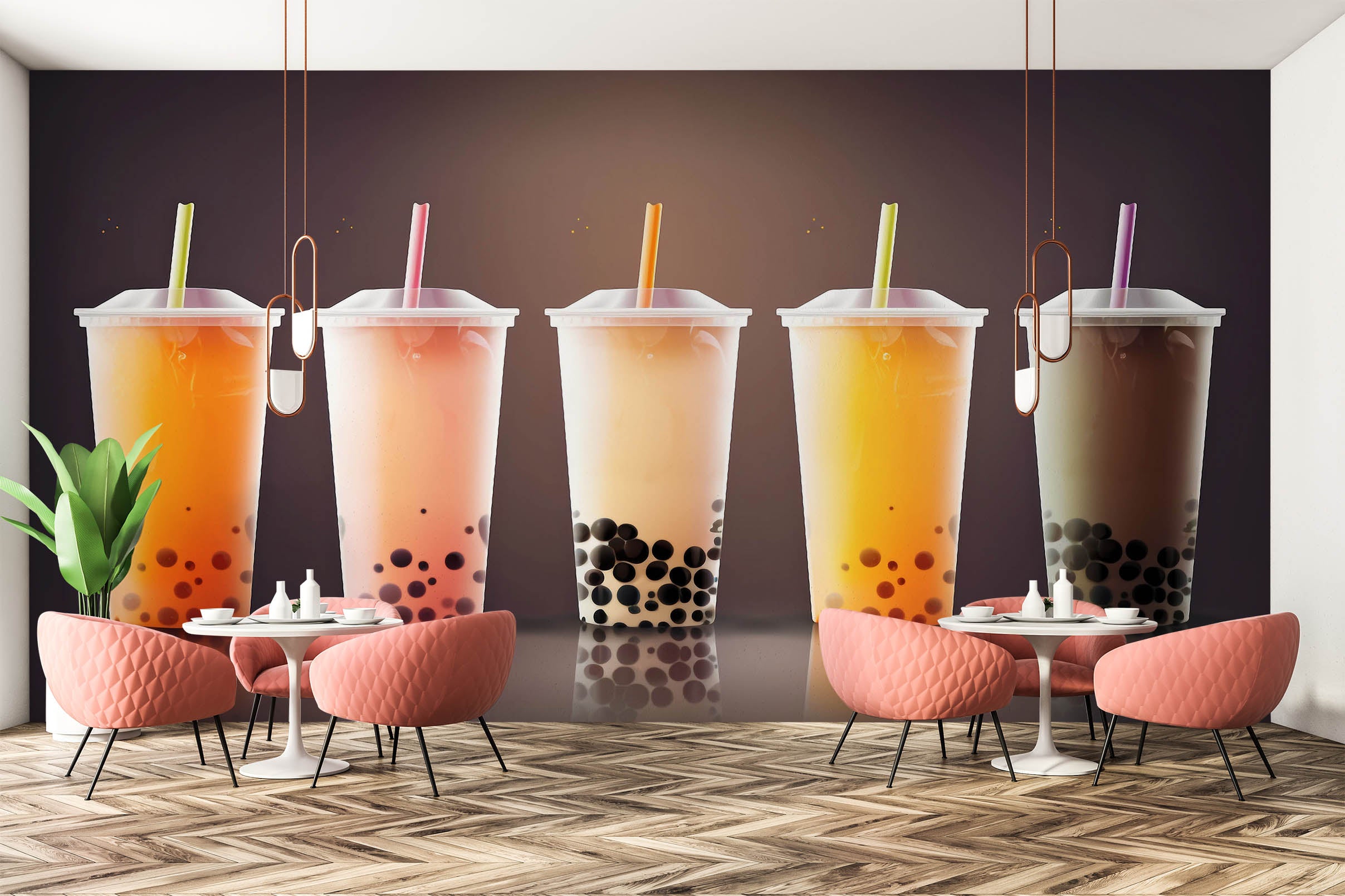 3D Pearl Tea 2017 Fruit Bubble Tea Milk Tea Shop Wall Murals