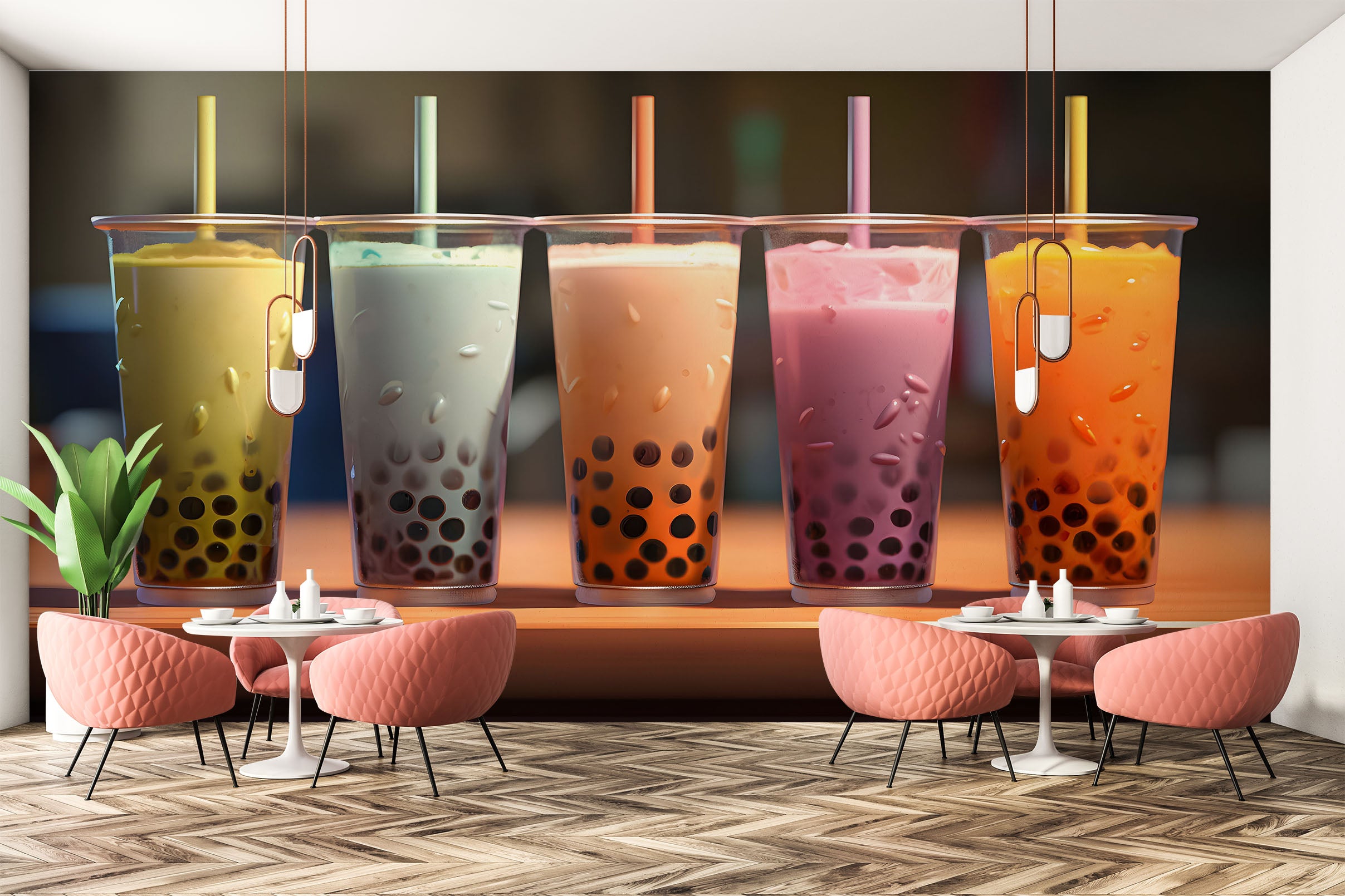 3D Pearl Tea 2019 Fruit Bubble Tea Milk Tea Shop Wall Murals