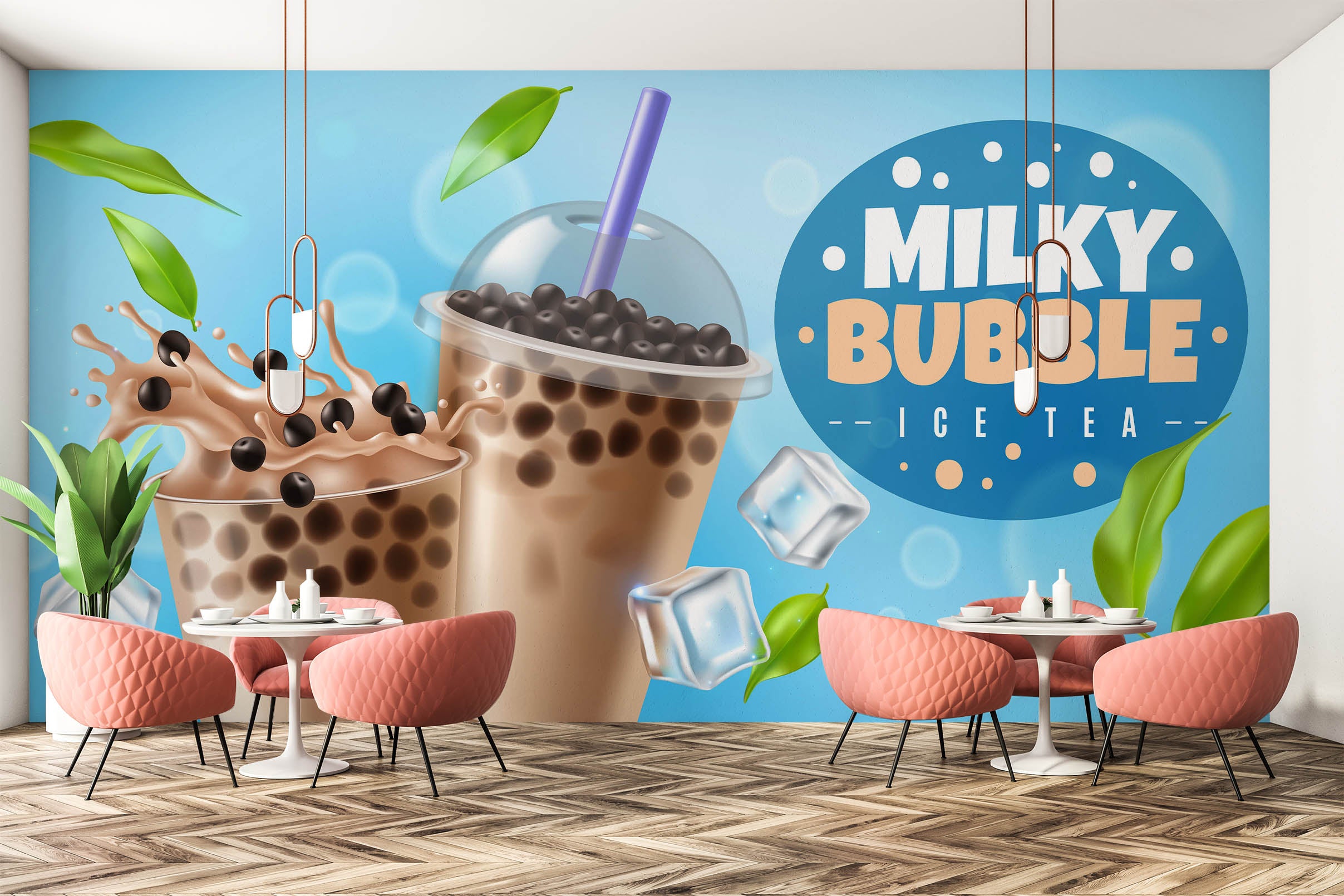 3D Pearl Tea 2015 Fruit Bubble Tea Milk Tea Shop Wall Murals