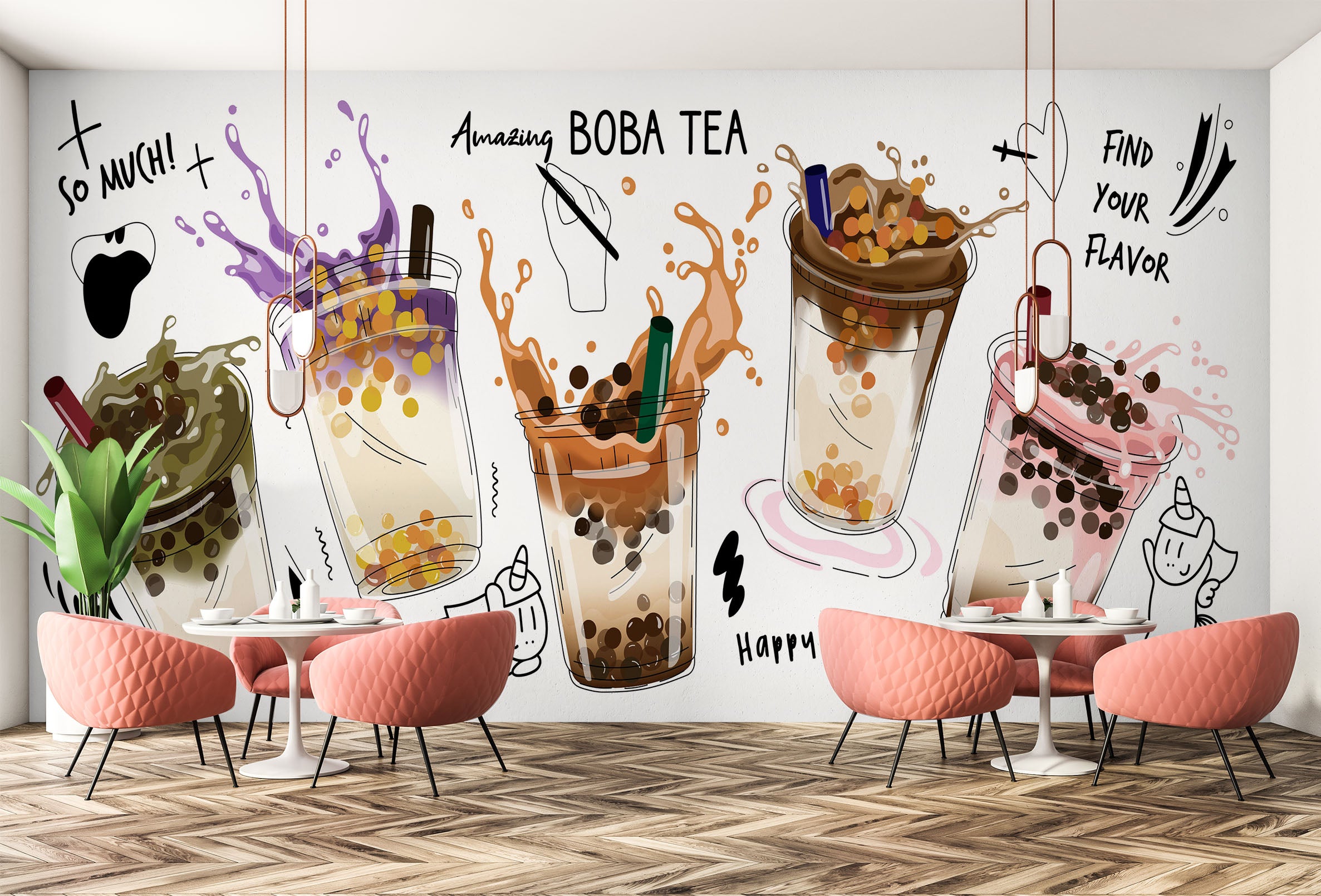 3D Pearl Tea 2062 Fruit Bubble Tea Milk Tea Shop Wall Murals