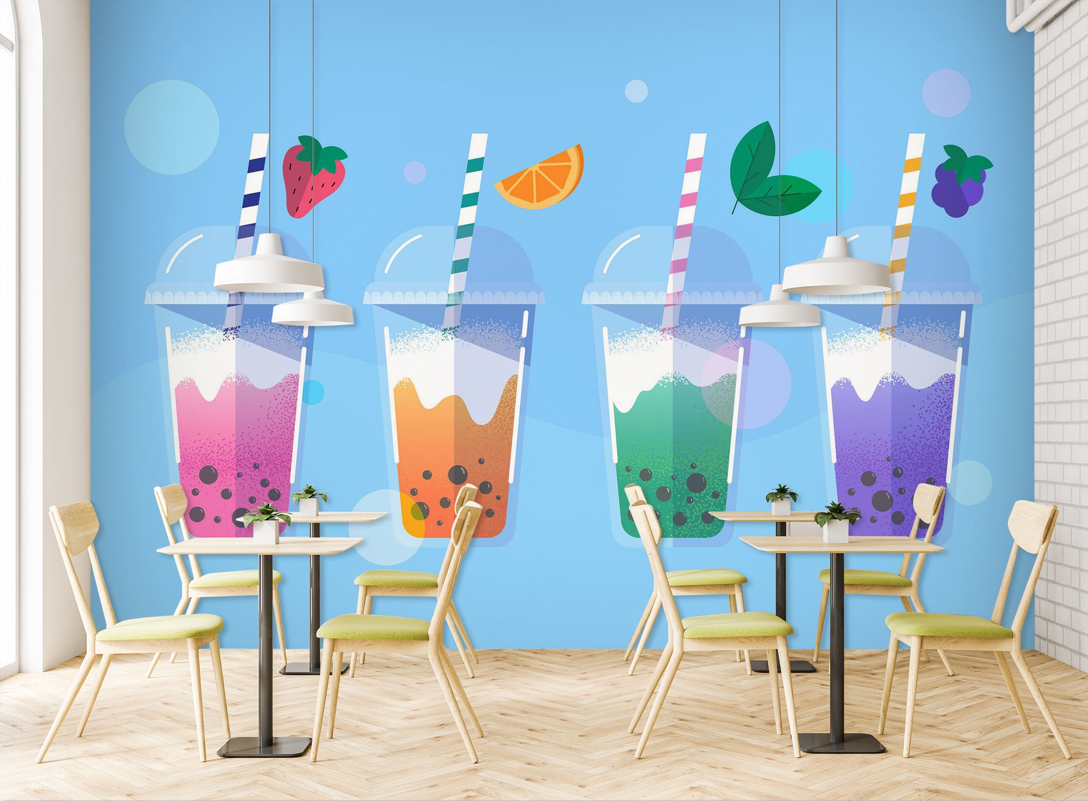 3D Pearl Tea 2034 Fruit Bubble Tea Milk Tea Shop Wall Murals