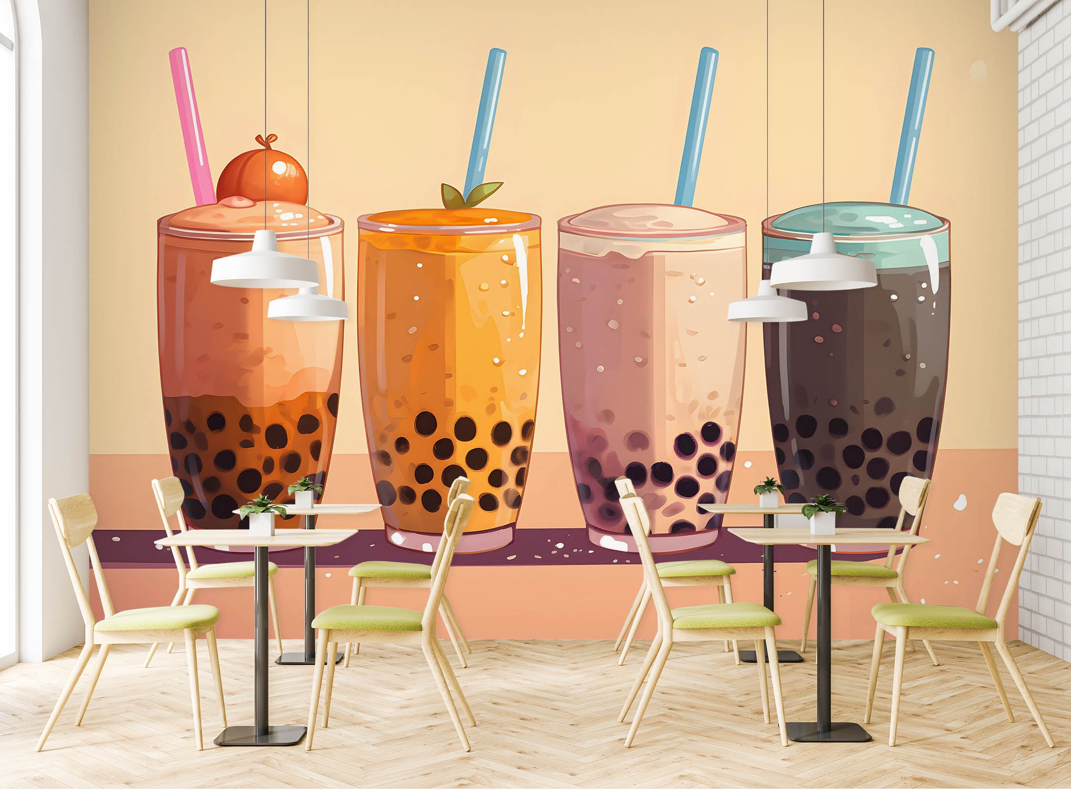 3D Pearl Tea 2014 Fruit Bubble Tea Milk Tea Shop Wall Murals