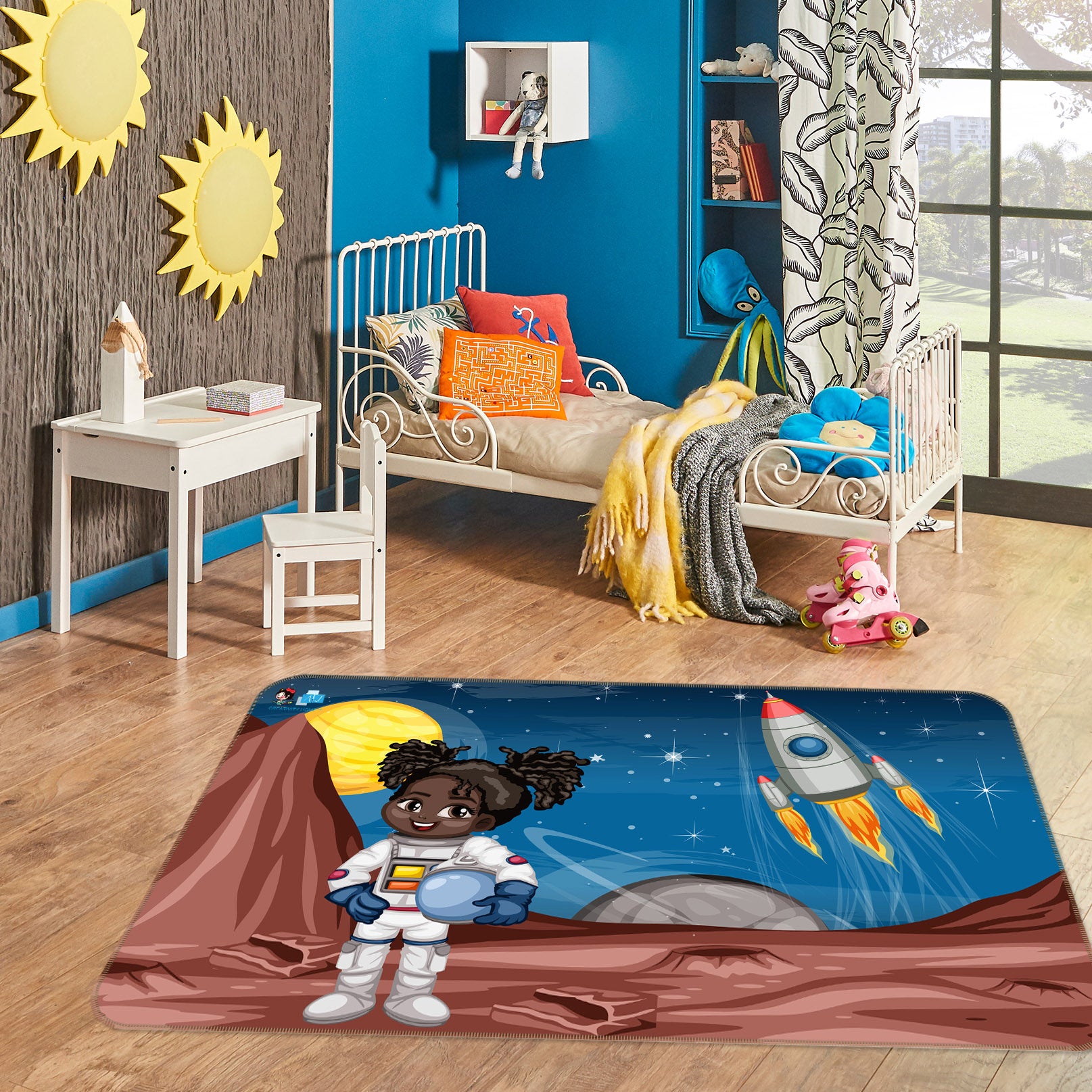 3D Rocket Astronaut 3027 Rug Non Slip Rug Mat