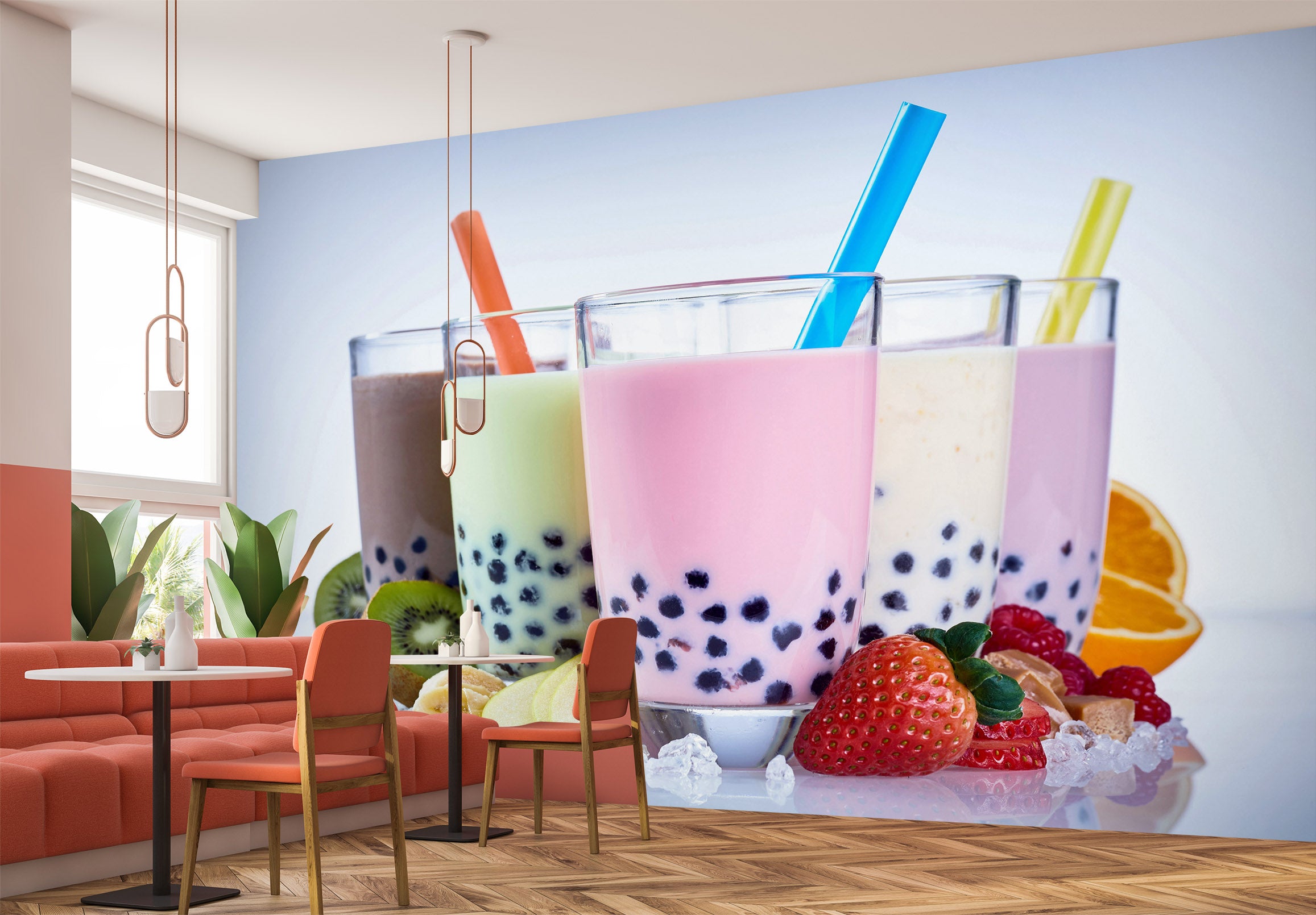 3D Pearl Tea 2038 Fruit Bubble Tea Milk Tea Shop Wall Murals