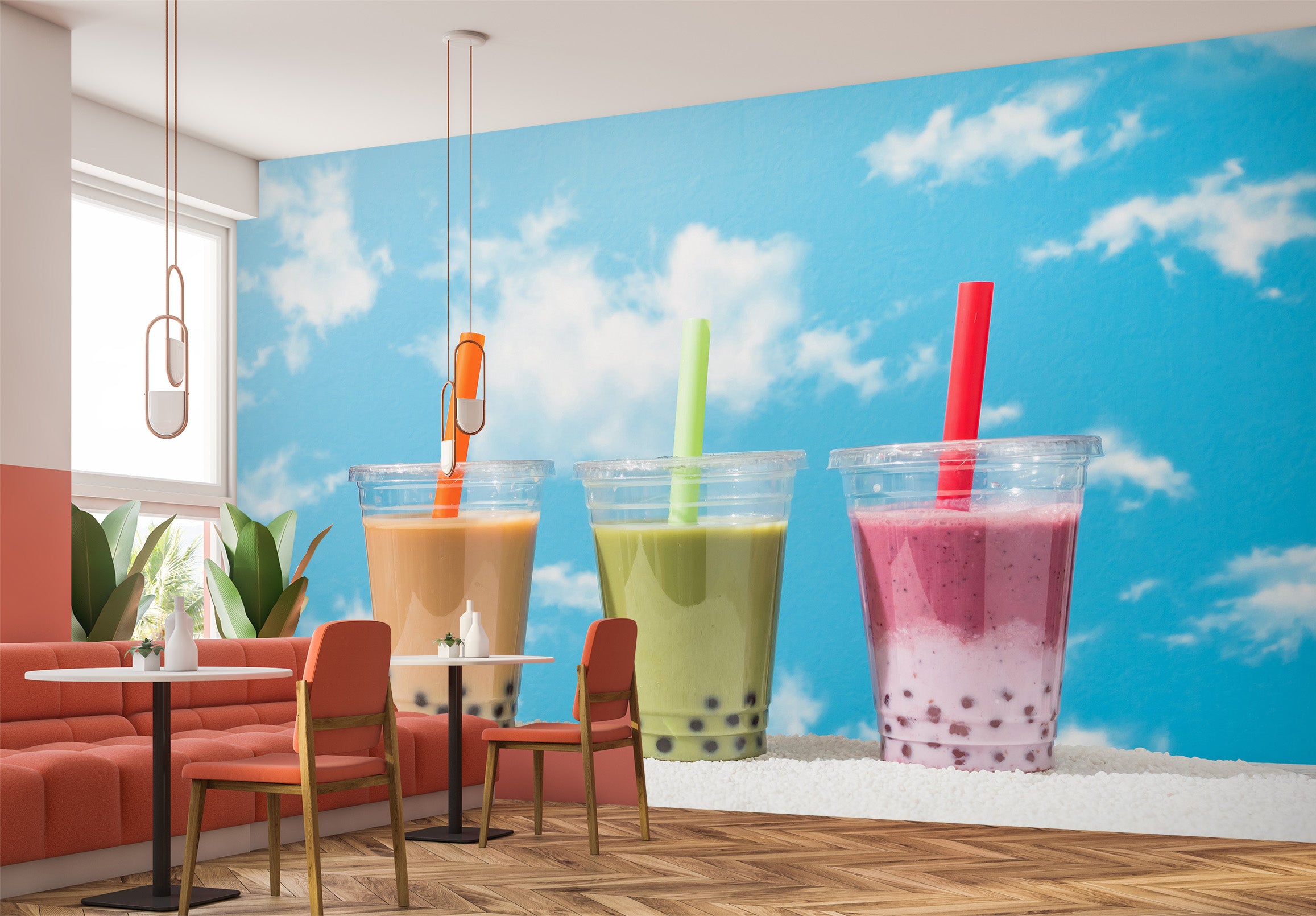 3D Pearl Tea 2051 Fruit Bubble Tea Milk Tea Shop Wall Murals