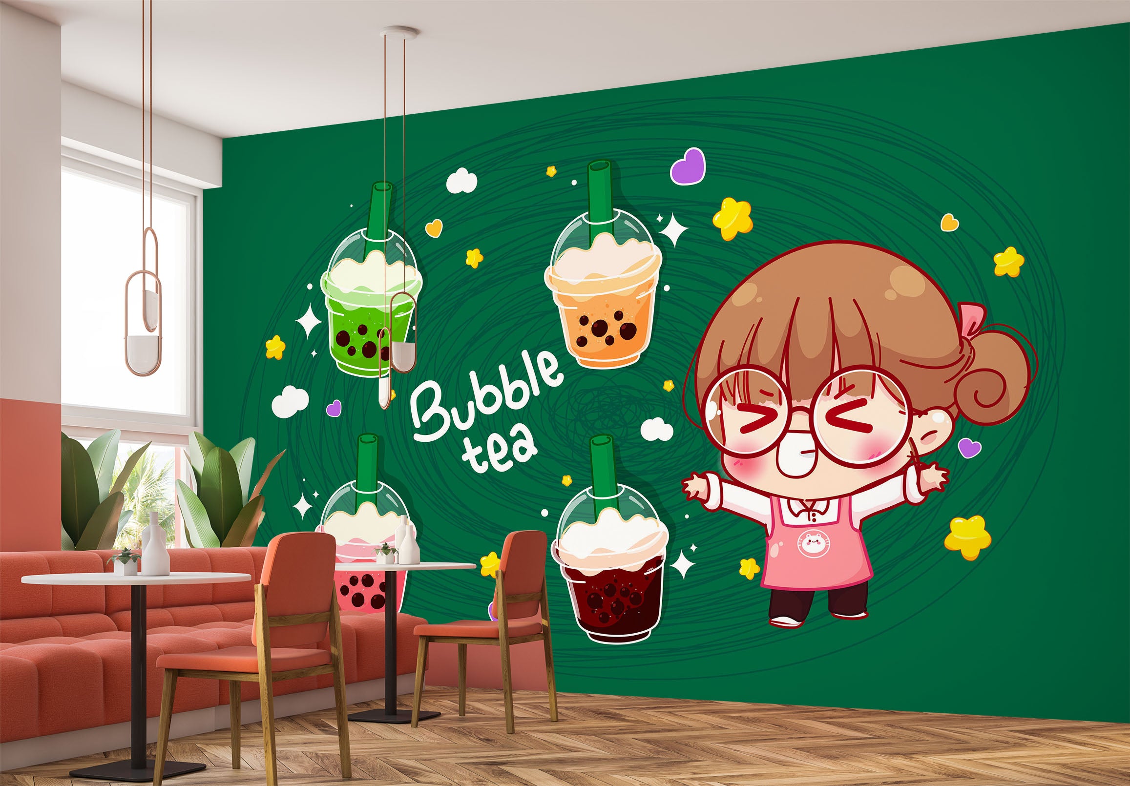 3D Pearl Tea 2007 Fruit Bubble Tea Milk Tea Shop Wall Murals