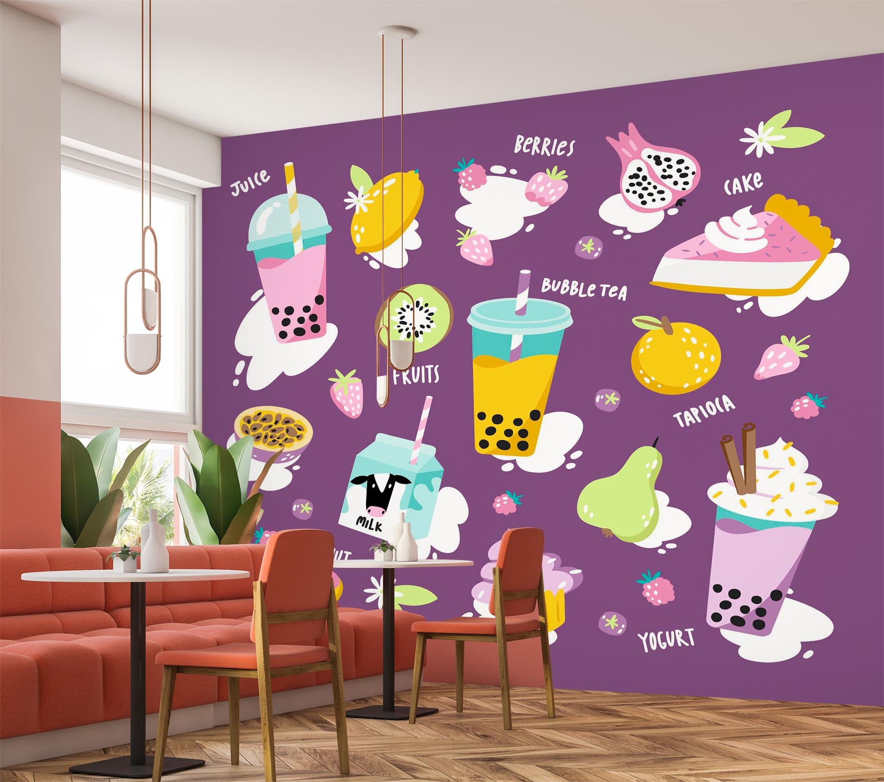 3D Pearl Tea 2031 Fruit Bubble Tea Milk Tea Shop Wall Murals