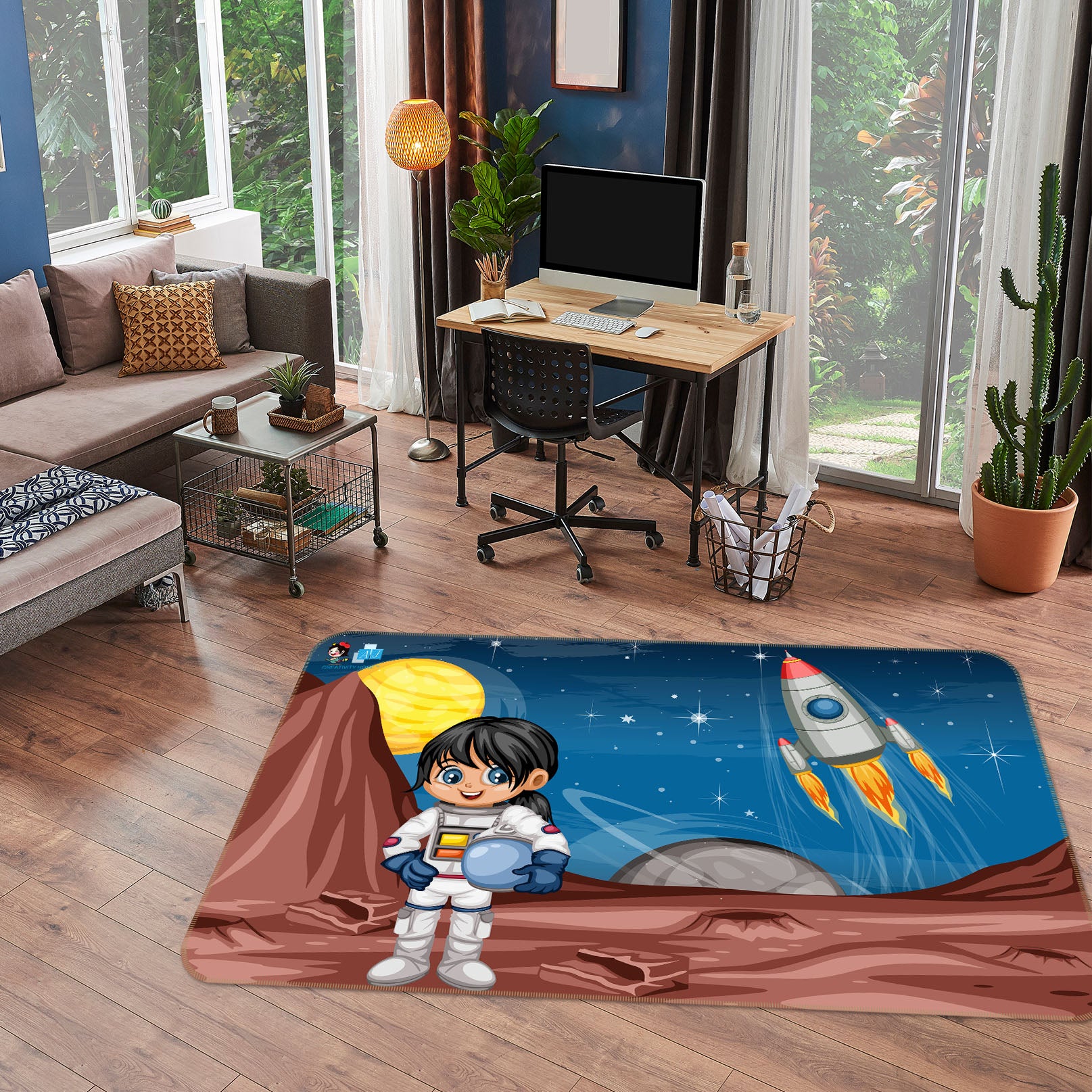 3D Rocket Planet 3031 Rug Non Slip Rug Mat