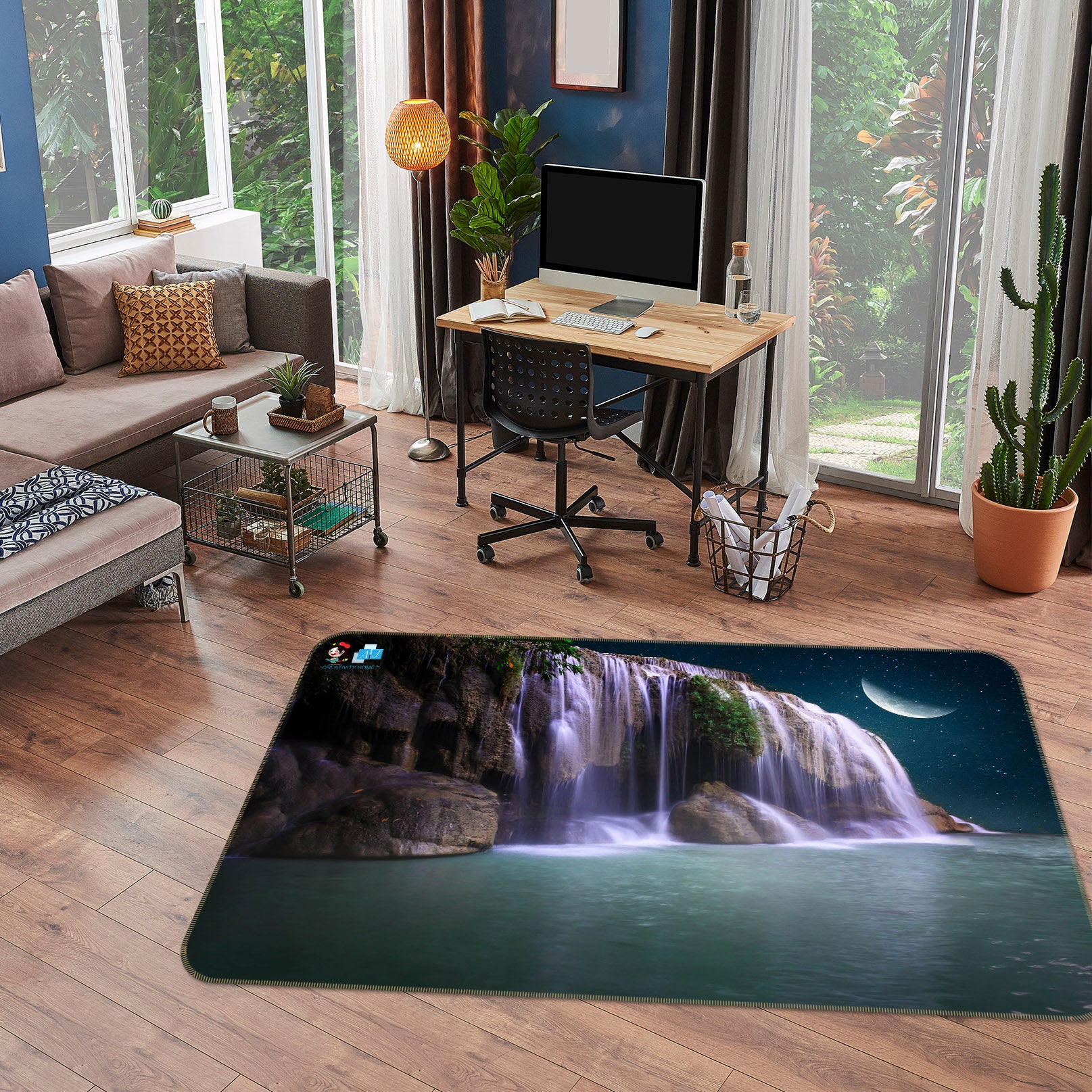 3D Waterfall Moon 3024 Rug Non Slip Rug Mat