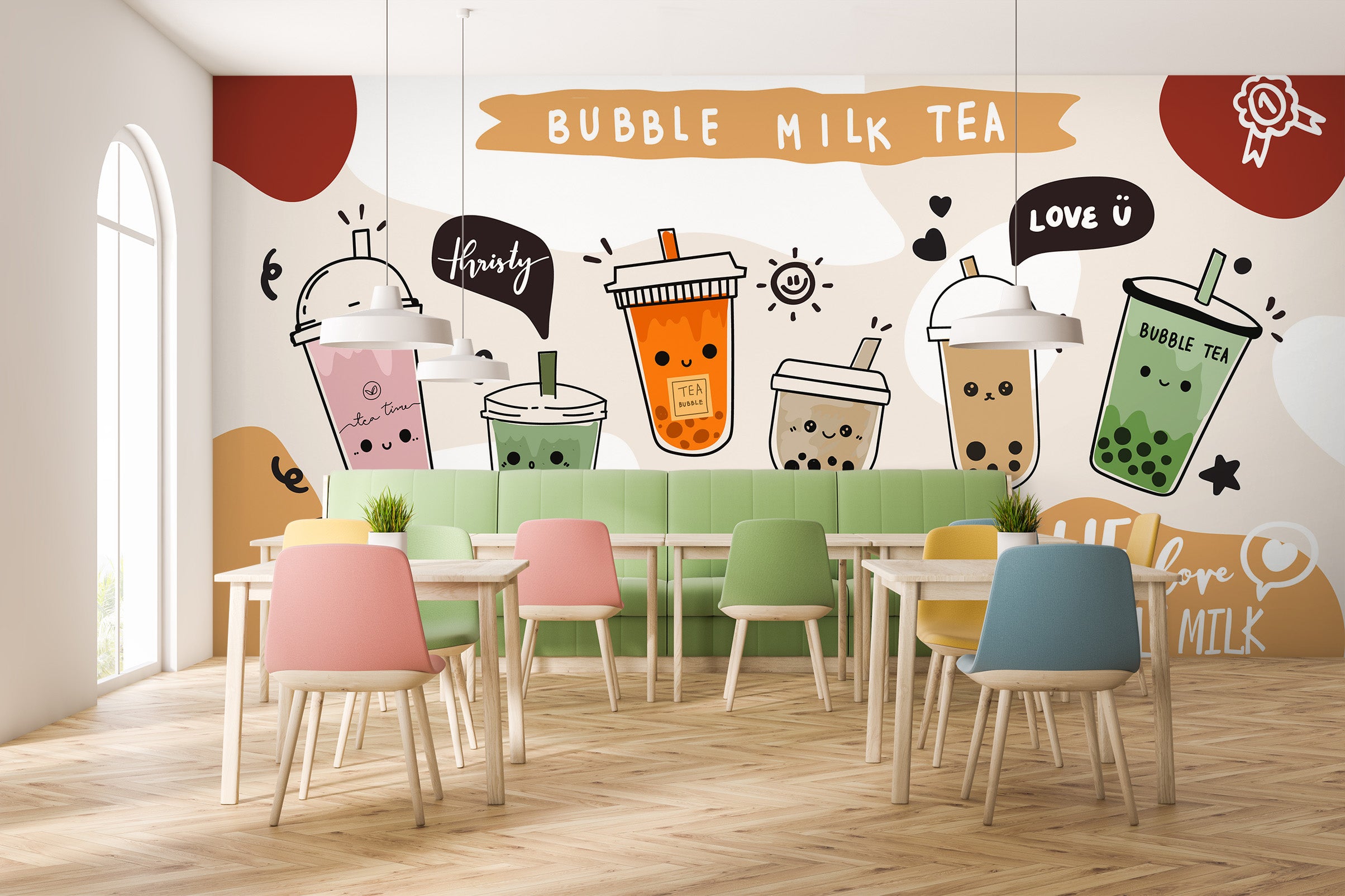 3D Pearl Tea 2057 Fruit Bubble Tea Milk Tea Shop Wall Murals