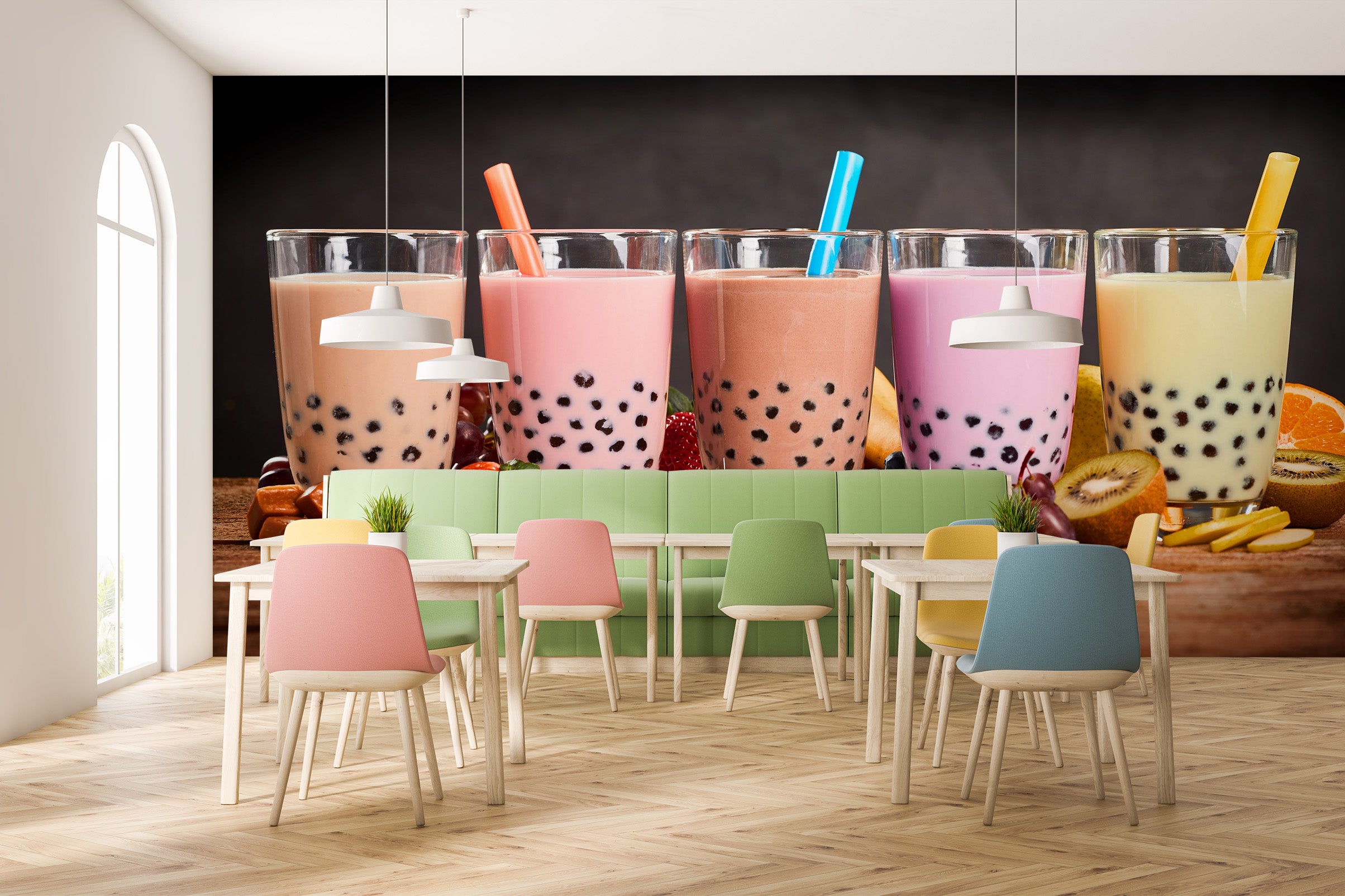 3D Pearl Tea 2037 Fruit Bubble Tea Milk Tea Shop Wall Murals