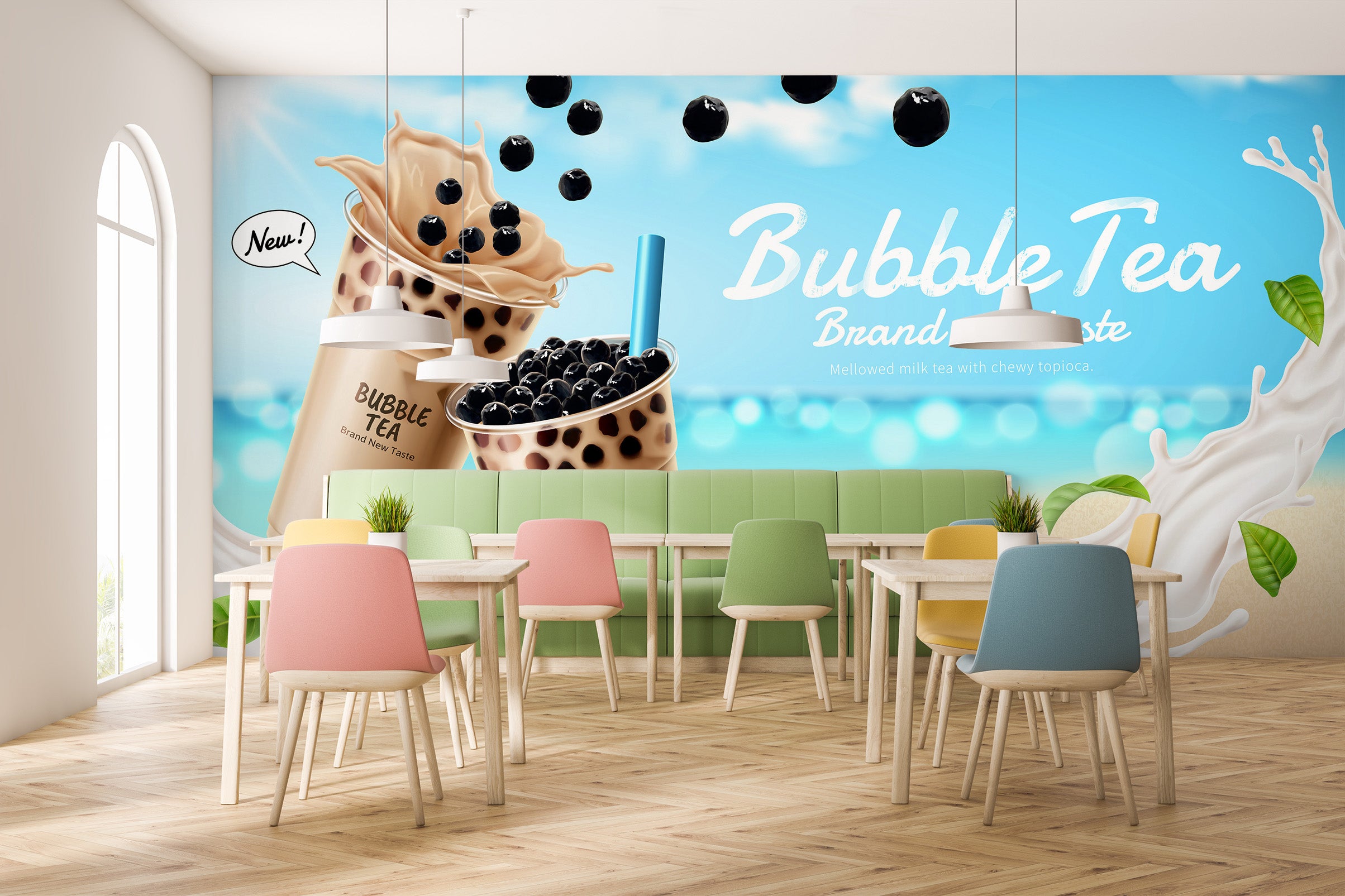 3D Pearl Tea 2048 Fruit Bubble Tea Milk Tea Shop Wall Murals