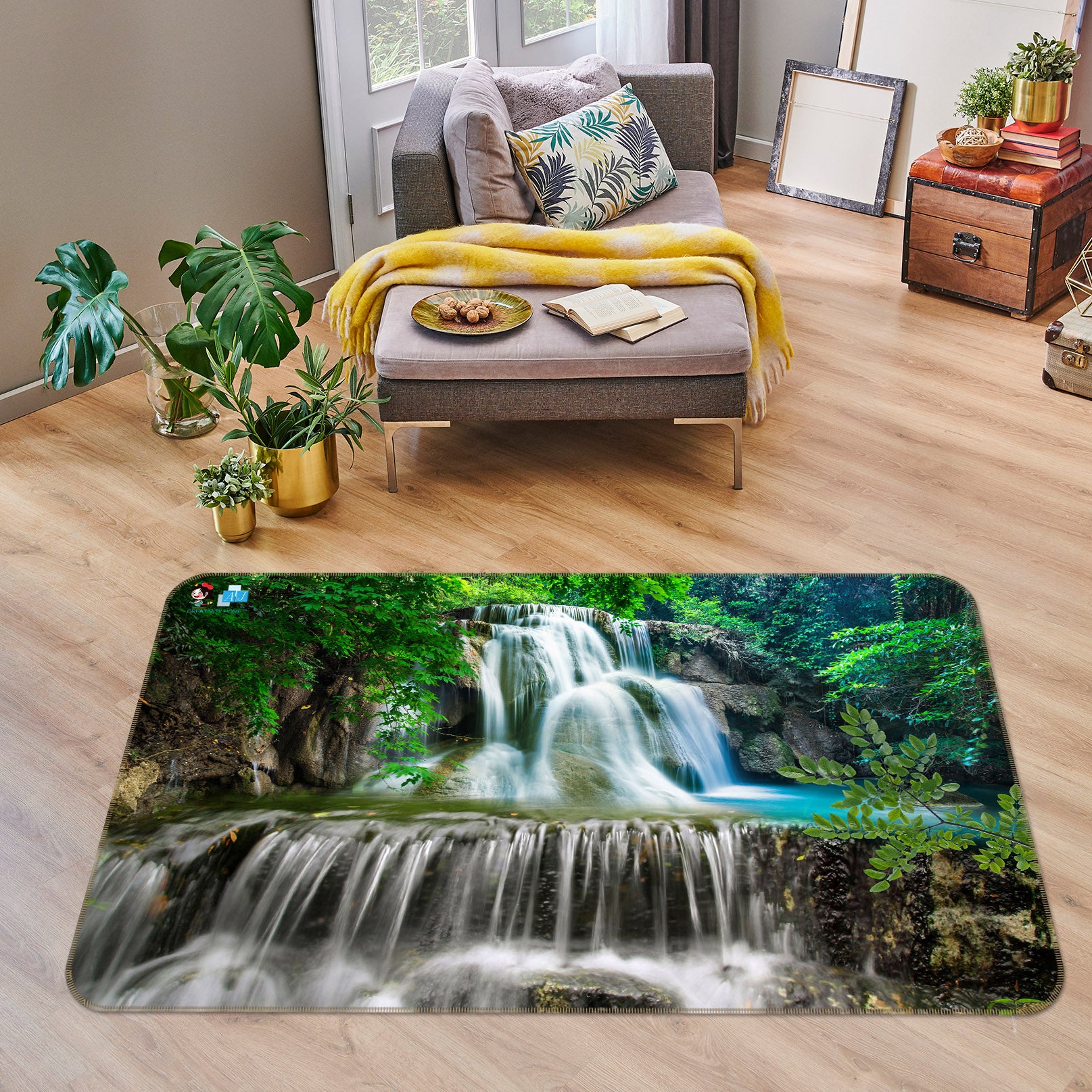 3D Waterfall Leaves 3040 Rug Non Slip Rug Mat