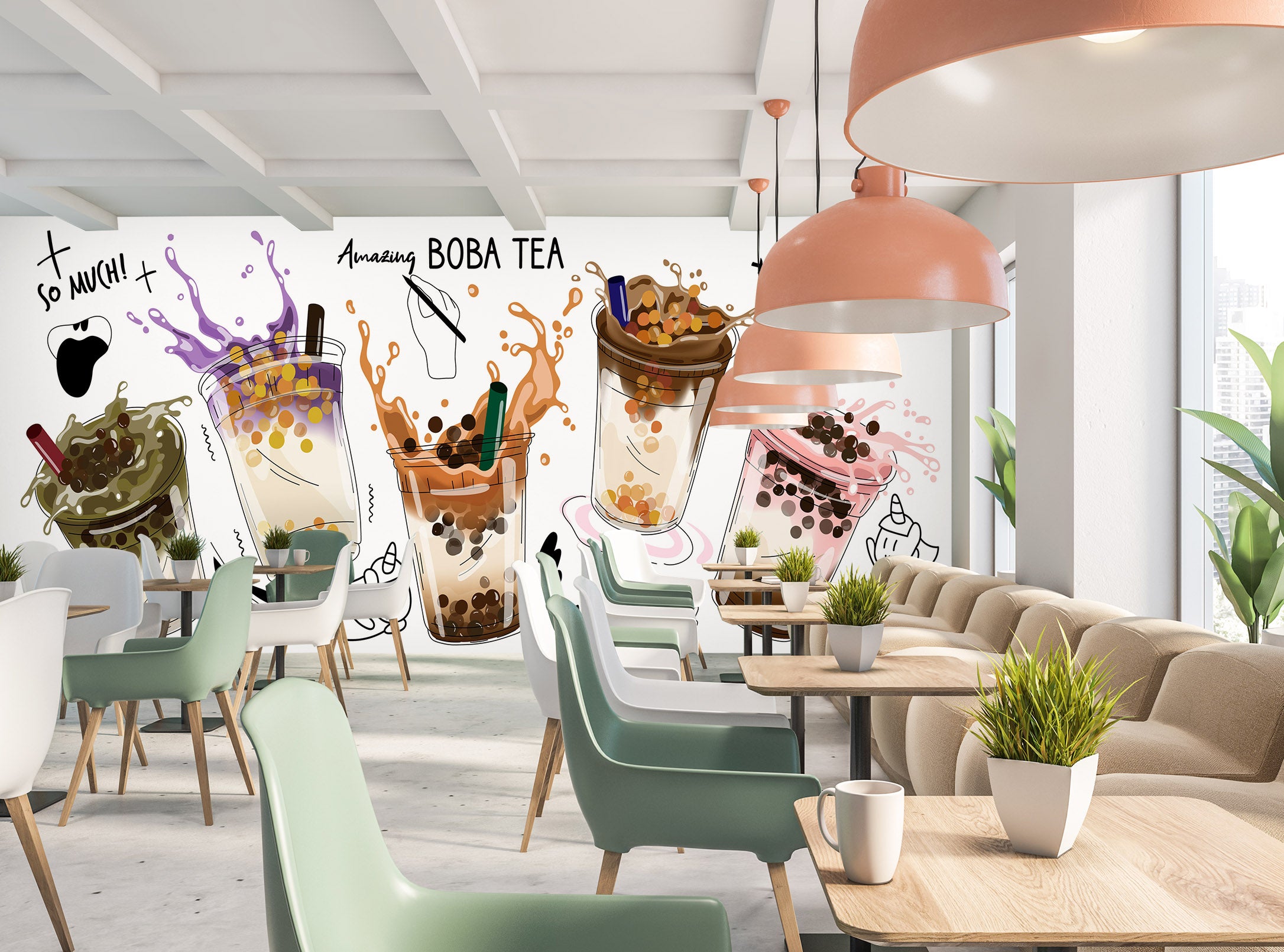 3D Pearl Tea 2062 Fruit Bubble Tea Milk Tea Shop Wall Murals