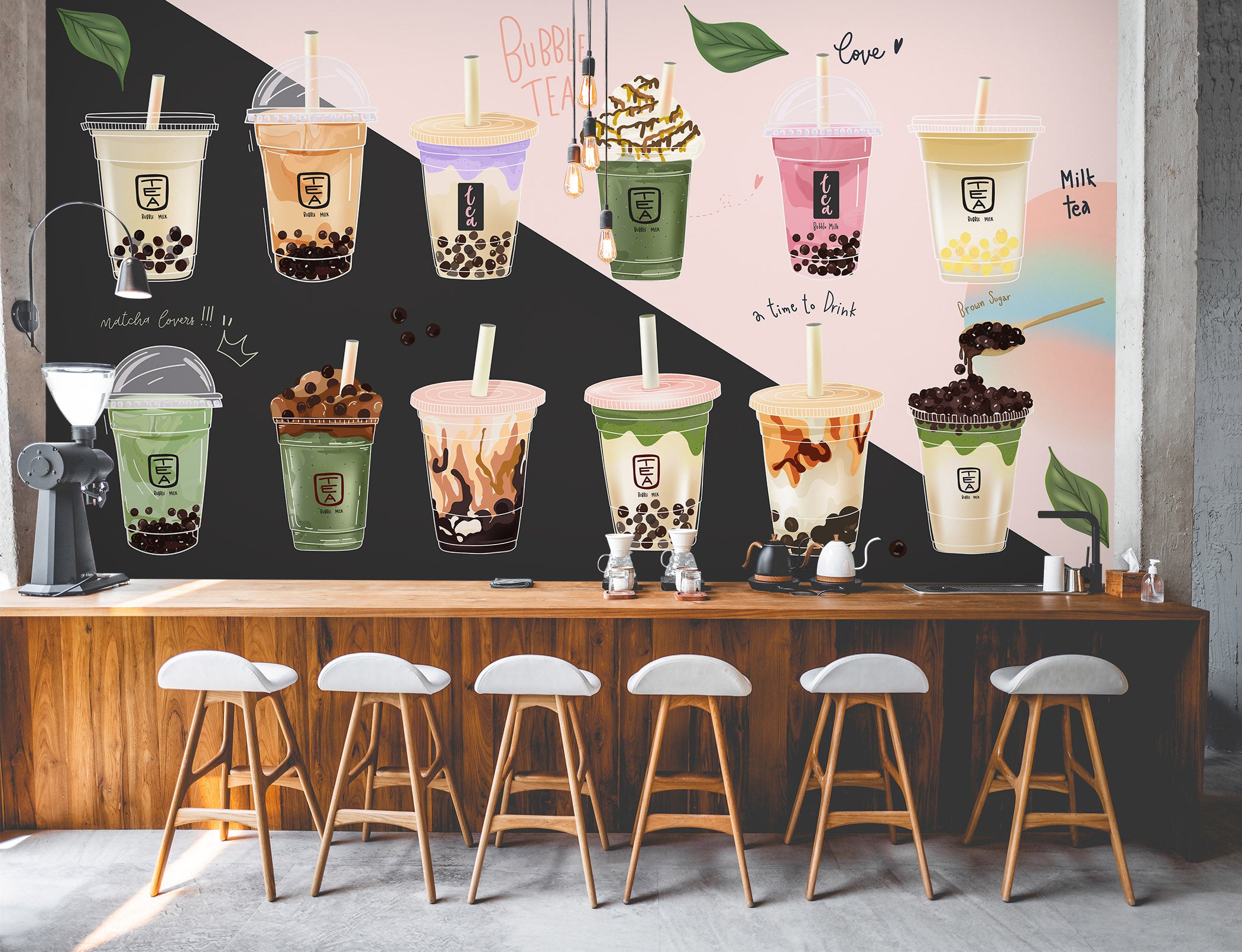 3D Pearl Tea 2065 Fruit Bubble Tea Milk Tea Shop Wall Murals