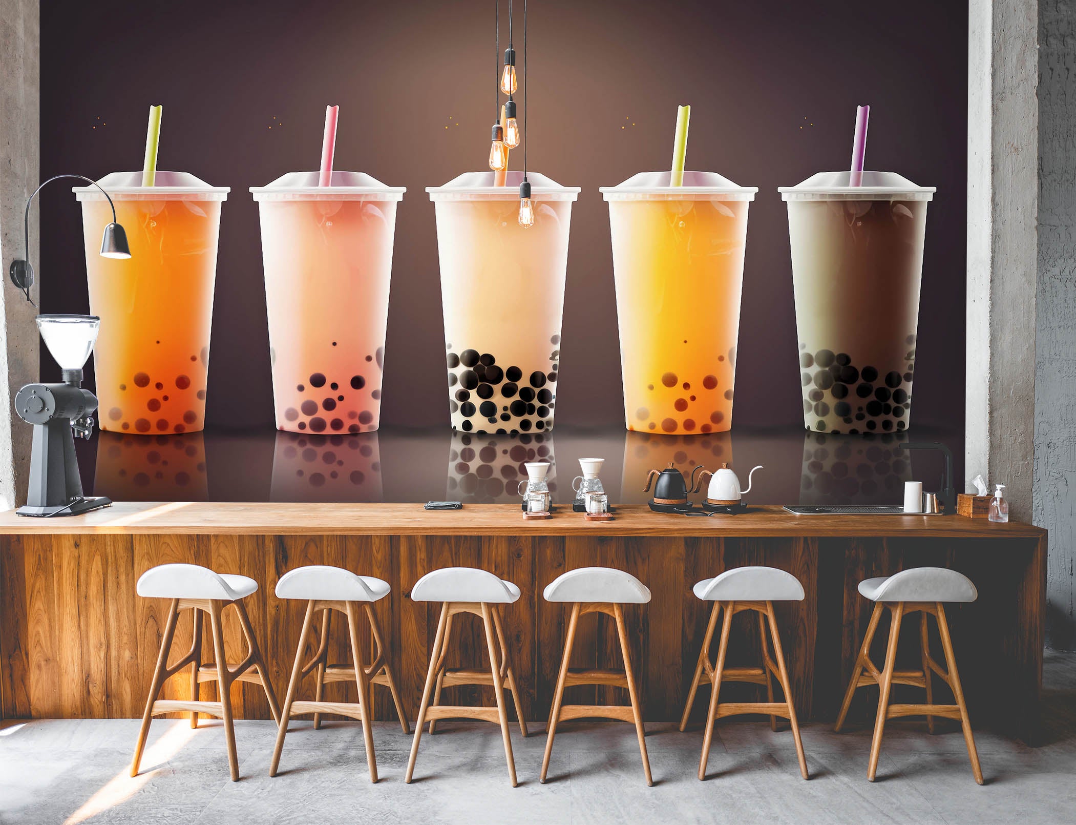 3D Pearl Tea 2017 Fruit Bubble Tea Milk Tea Shop Wall Murals