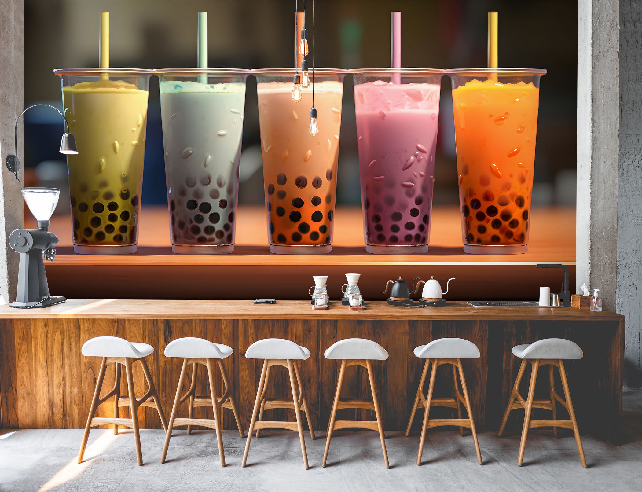 3D Pearl Tea 2019 Fruit Bubble Tea Milk Tea Shop Wall Murals