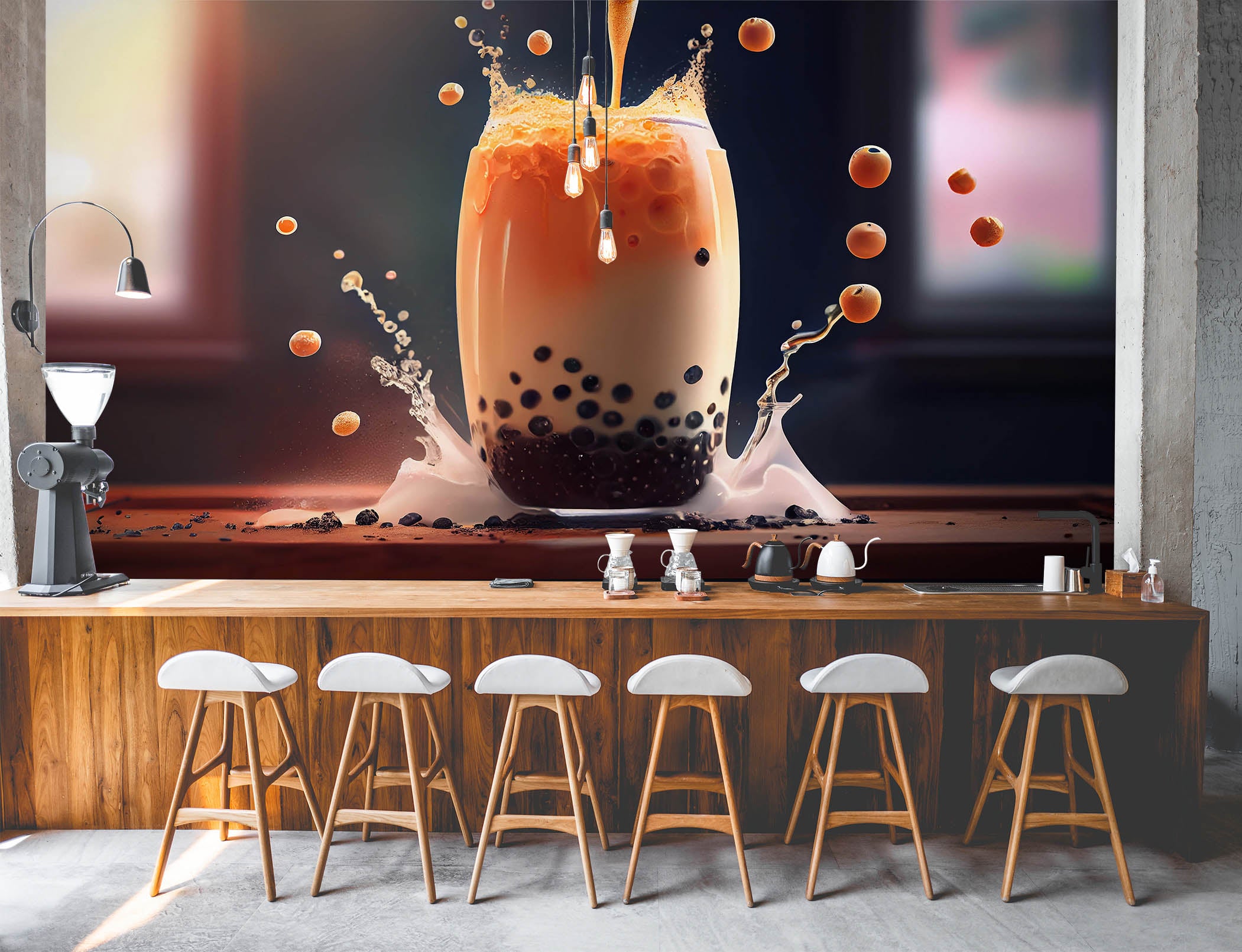 3D Pearl Tea 2026 Fruit Bubble Tea Milk Tea Shop Wall Murals