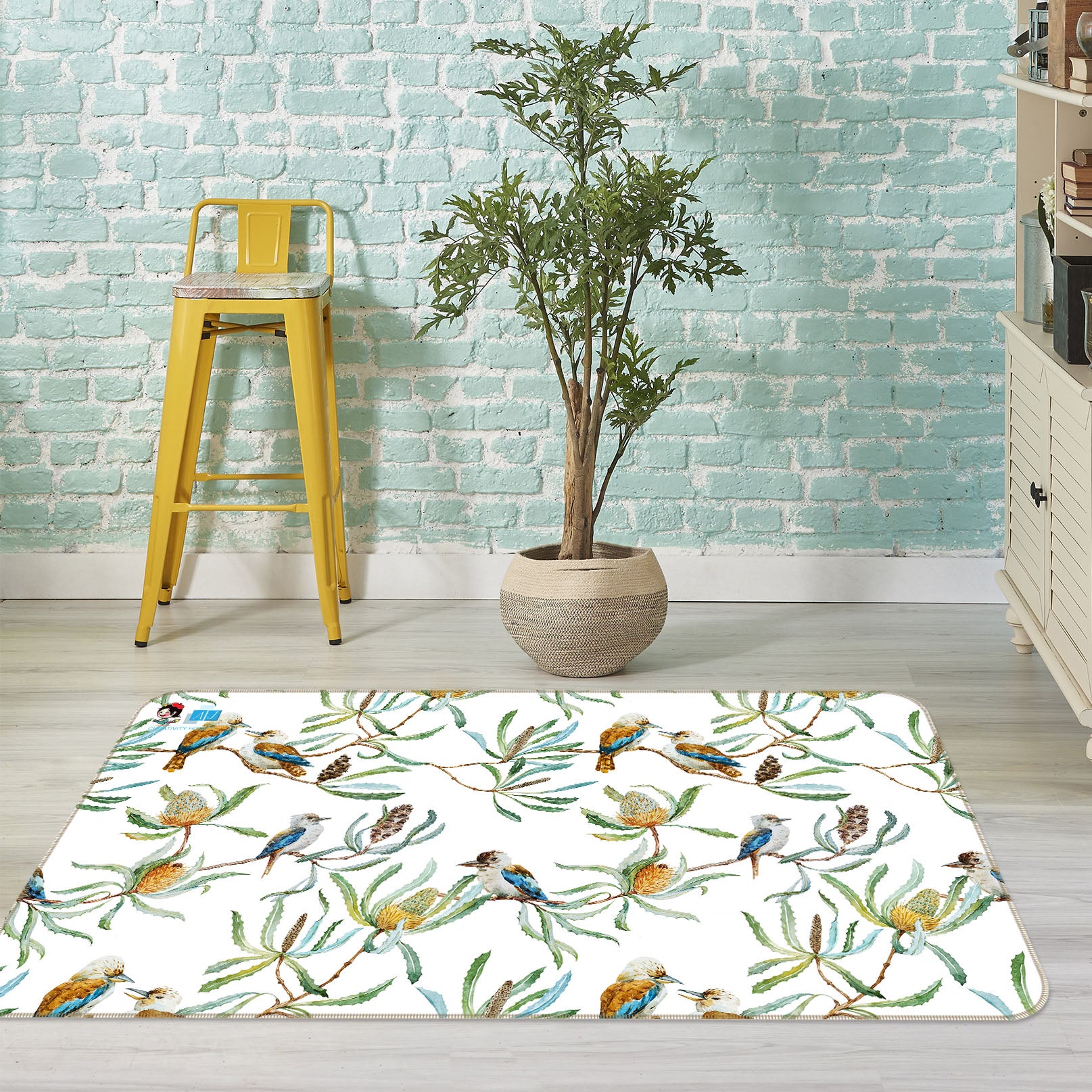 3D Leaf Bird 3004 Rug Non Slip Rug Mat