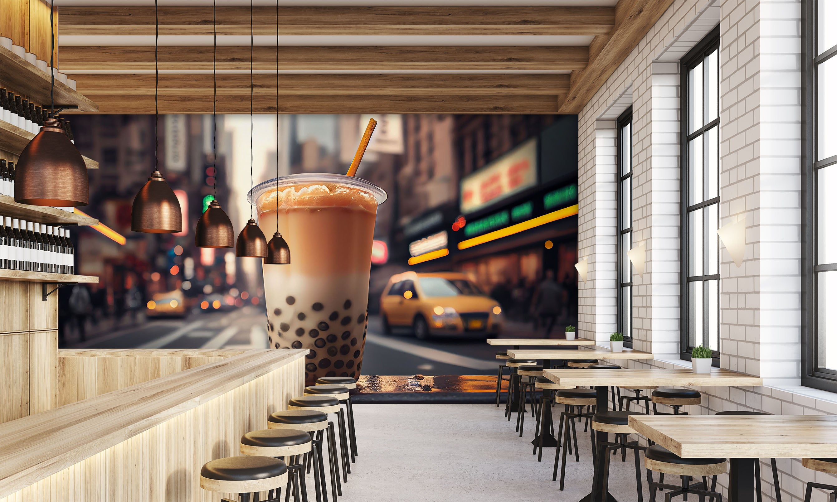 3D Pearl Tea 2009 Fruit Bubble Tea Milk Tea Shop Wall Murals