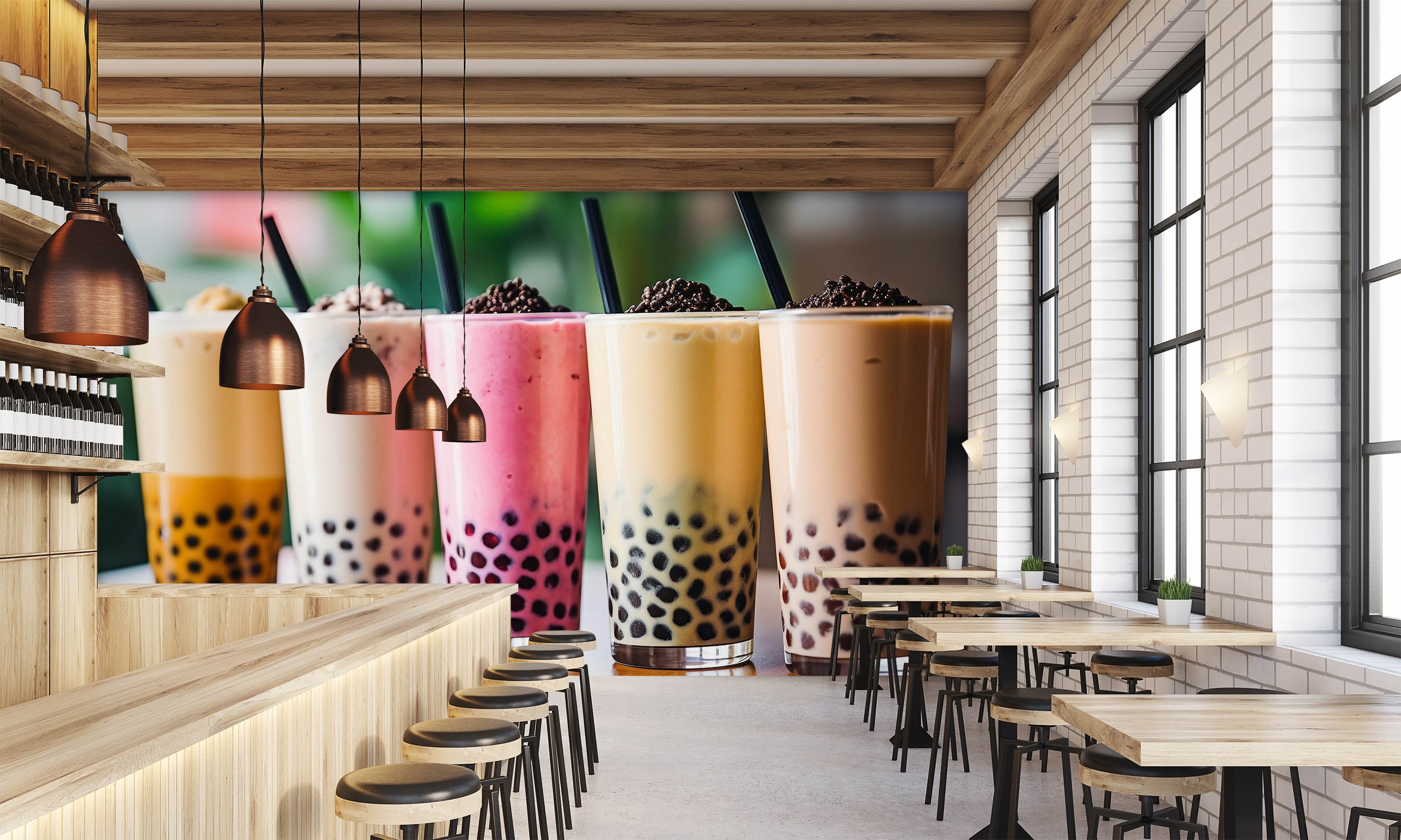 3D Pearl Tea 2035 Fruit Bubble Tea Milk Tea Shop Wall Murals