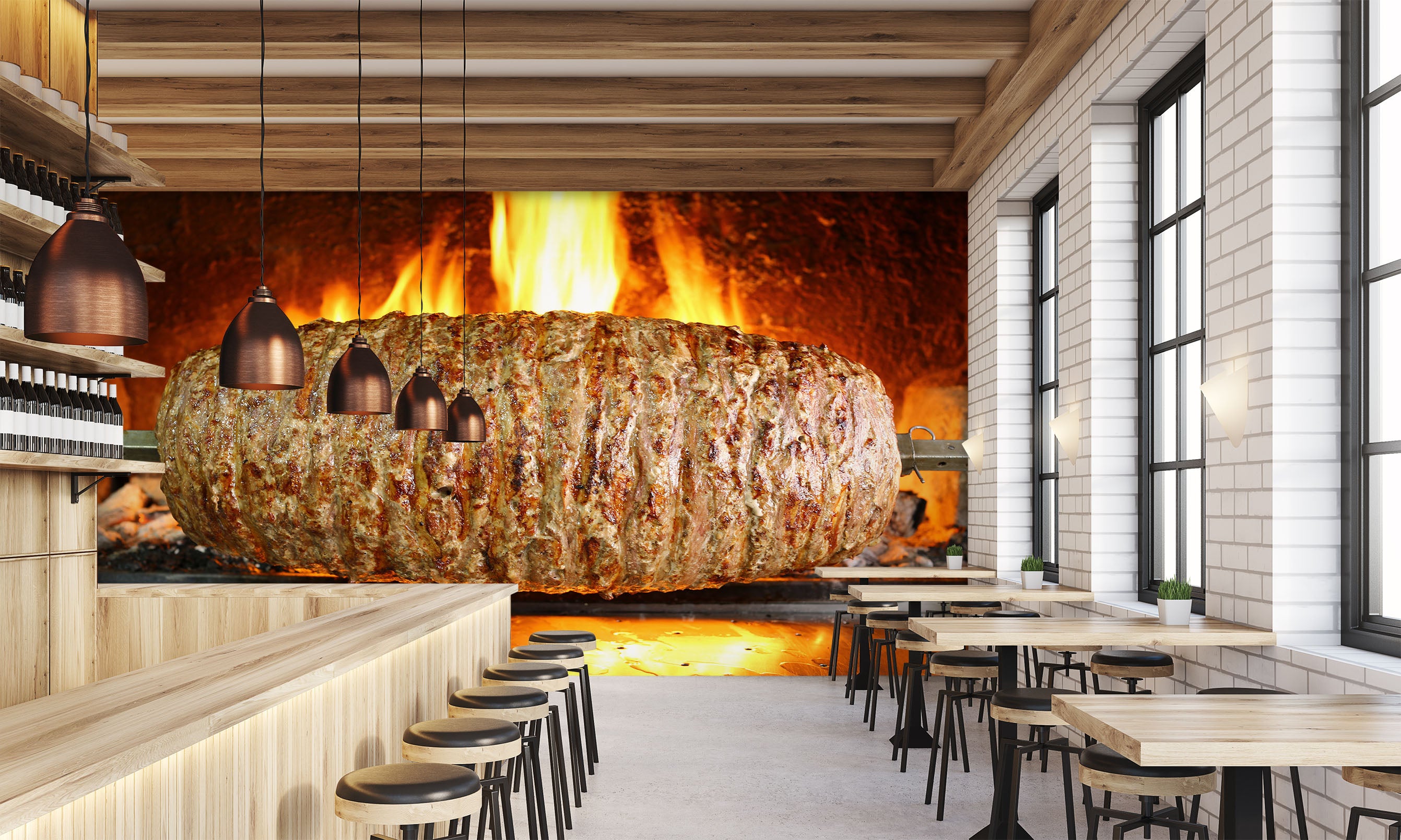 3D Grill Kebab Shop BBQ 325 Wall Mural Wall Murals Commercial