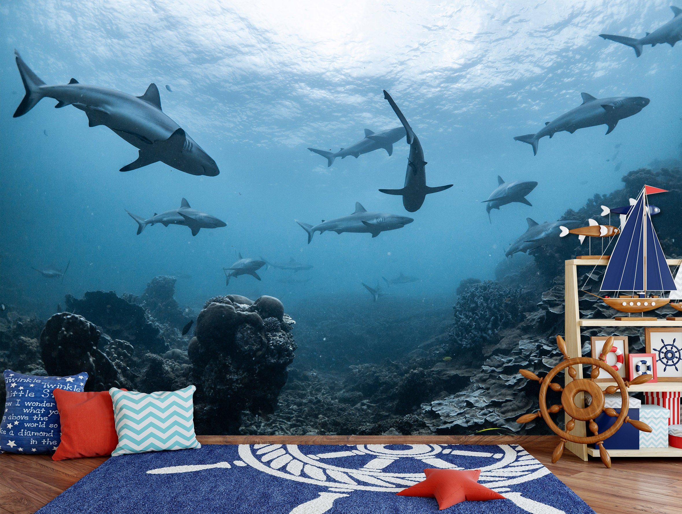 3D Ocean Shark 2067 Wall Mural Wall Murals