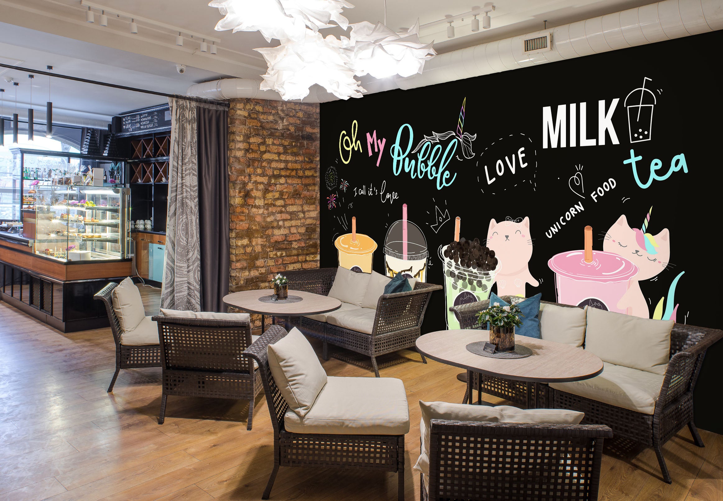 3D Pearl Tea 2054 Fruit Bubble Tea Milk Tea Shop Wall Murals