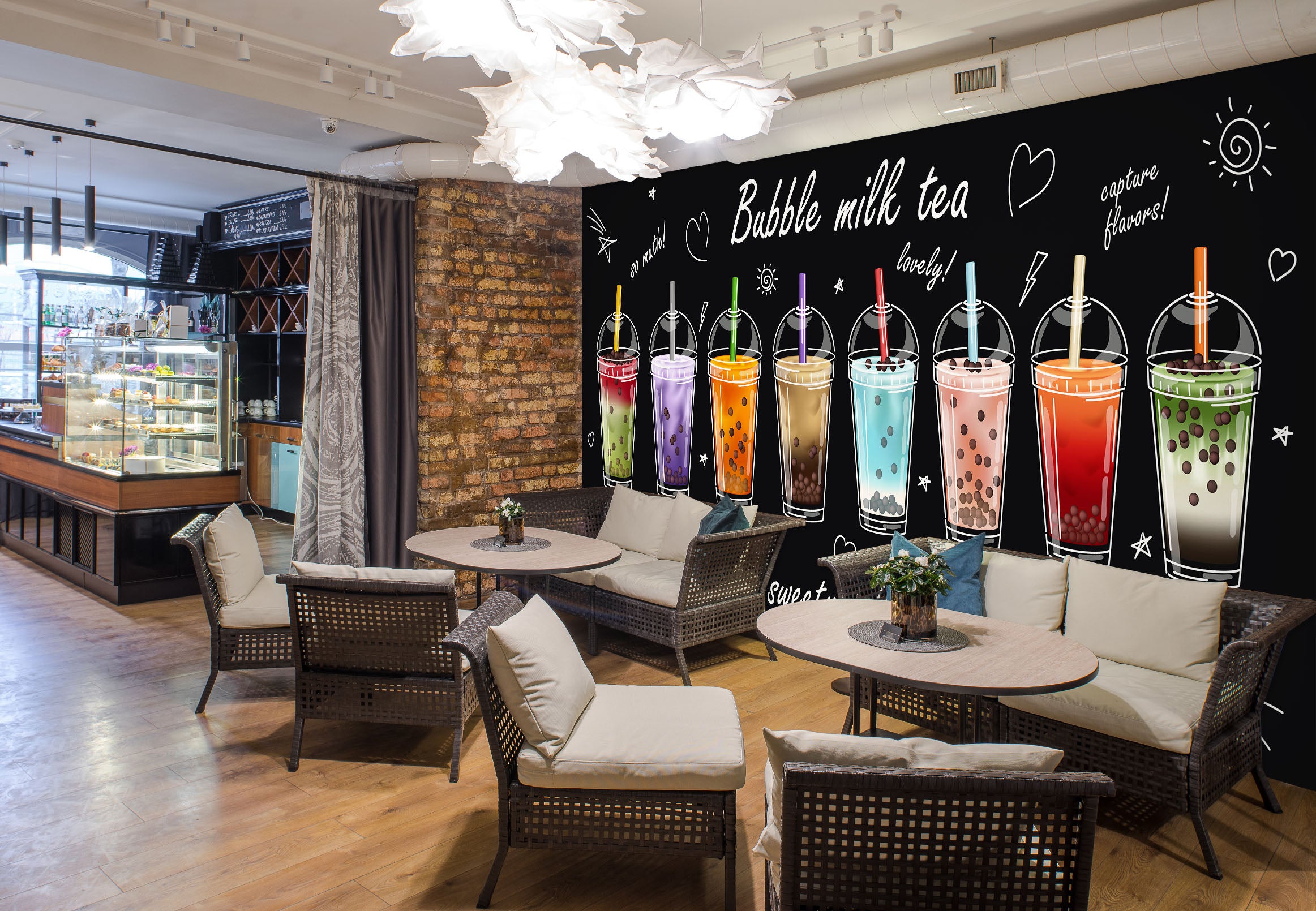 3D Pearl Tea 2069 Fruit Bubble Tea Milk Tea Shop Wall Murals