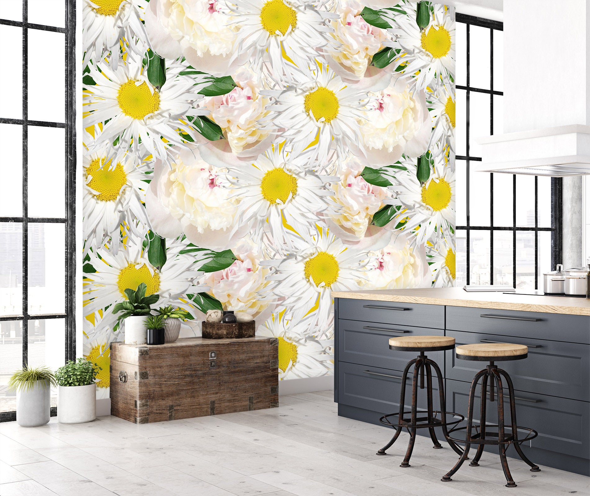 3D White Flower 2073 Wall Mural Wall Murals