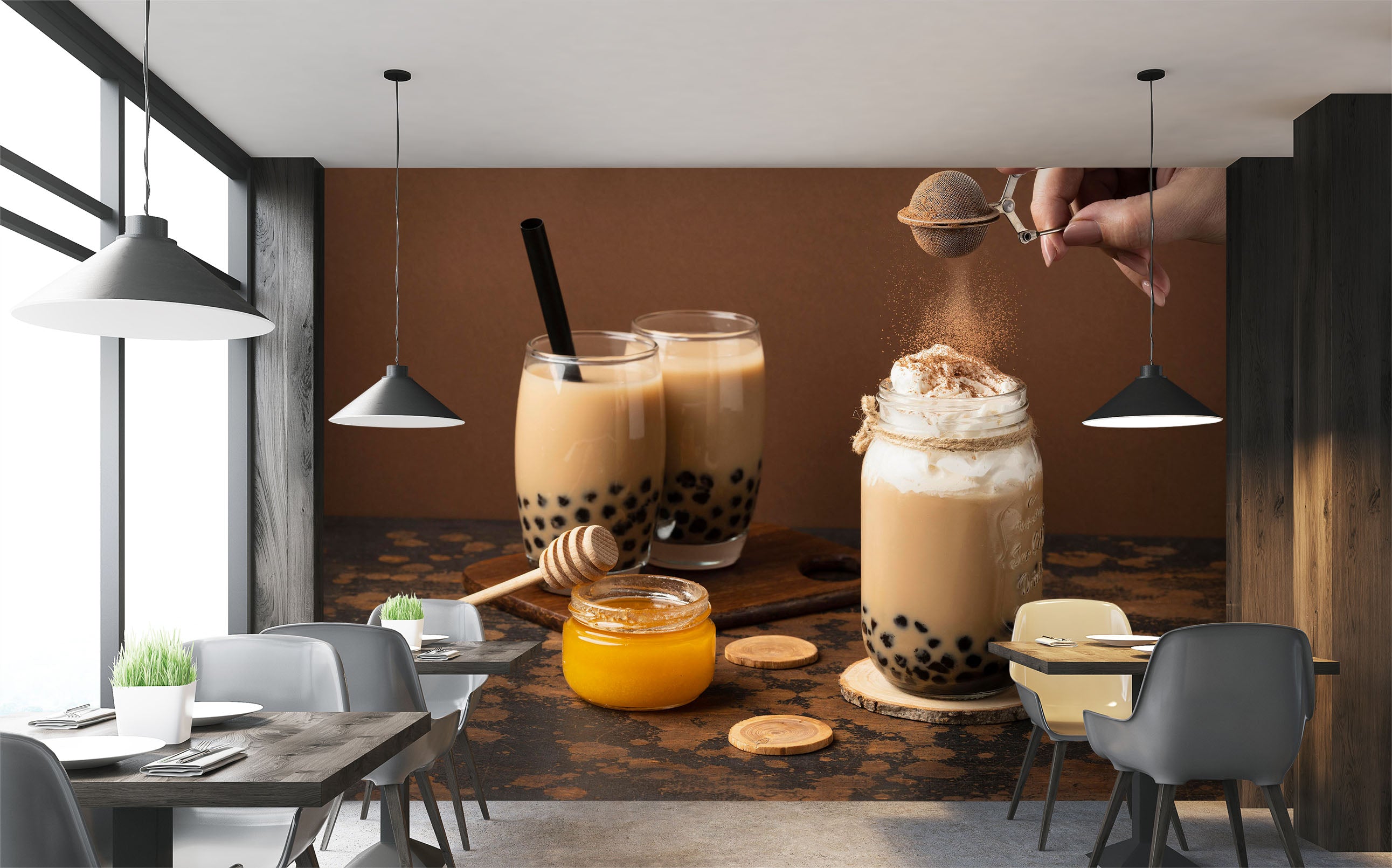 3D Pearl Tea 2020 Fruit Bubble Tea Milk Tea Shop Wall Murals